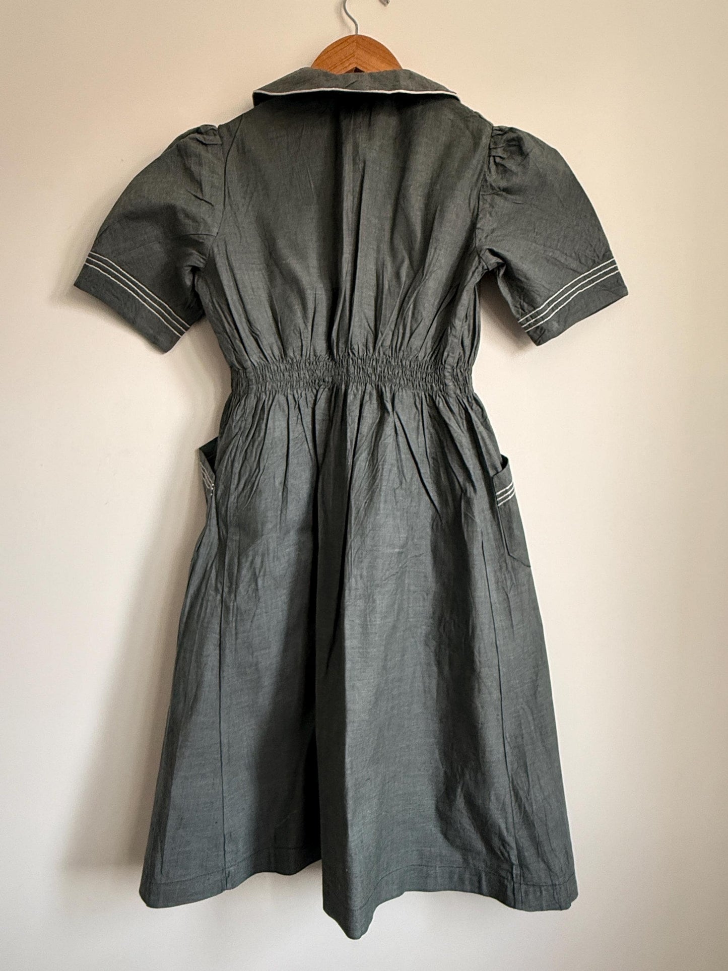 Vintage Grey Linen Blend Shirt Dress UK 10-12 | Peter Pan Collar Dress | 1940s Utility Dress | Cottagecore Dress | Button Front Midi Dress