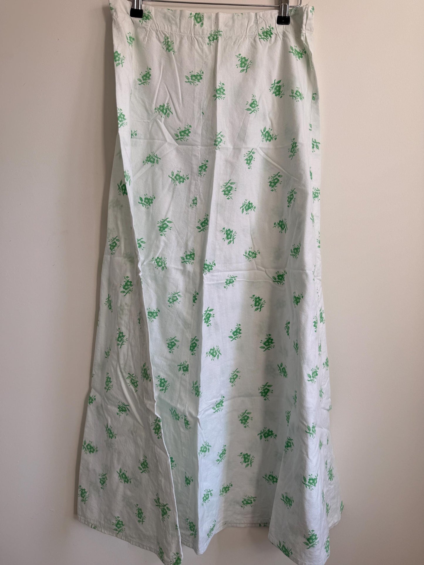 Vintage Liberty Fabric Two Piece Set | 1970s Floral Crop Top & Maxi Skirt | White Green Co-Ord | Cottagecore Summer Outfit | Boho Vintage