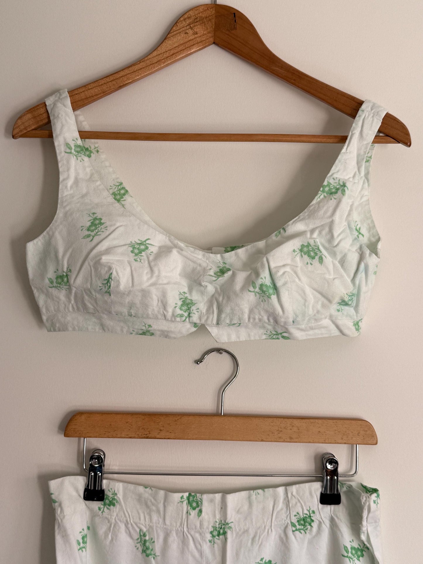 Vintage Liberty Fabric Two Piece Set | 1970s Floral Crop Top & Maxi Skirt | White Green Co-Ord | Cottagecore Summer Outfit | Boho Vintage
