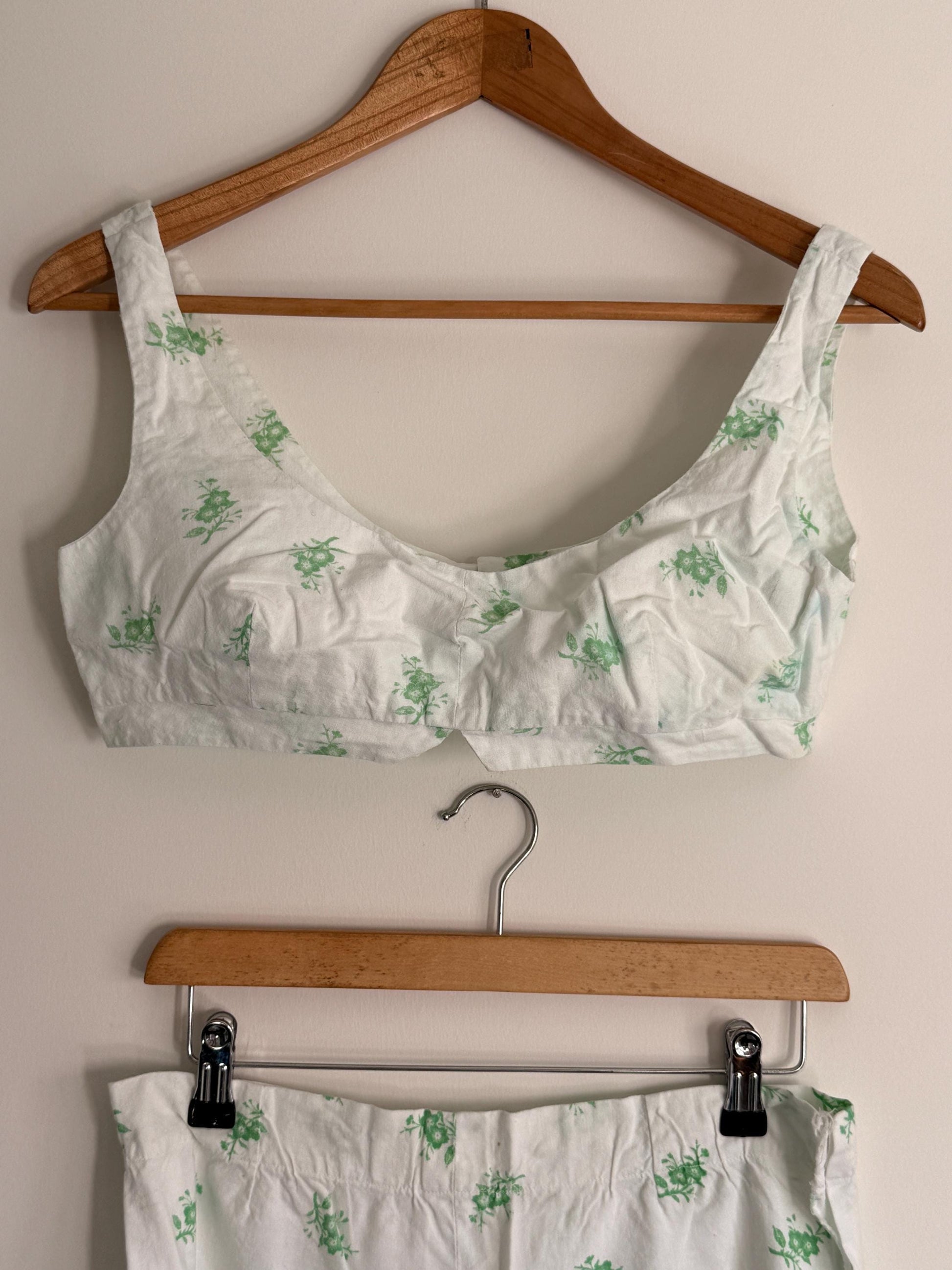 Vintage Liberty Fabric Two Piece Set | 1970s Floral Crop Top & Maxi Skirt | White Green Co-Ord | Cottagecore Summer Outfit | Boho Vintage