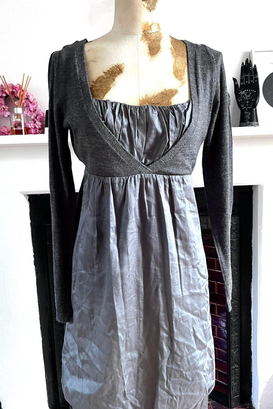 Grey Vintage Faux Cardigan Dress - Viscose and wool Dres Grey Casual Dress - Autumnal Vibes - Winter Dress
