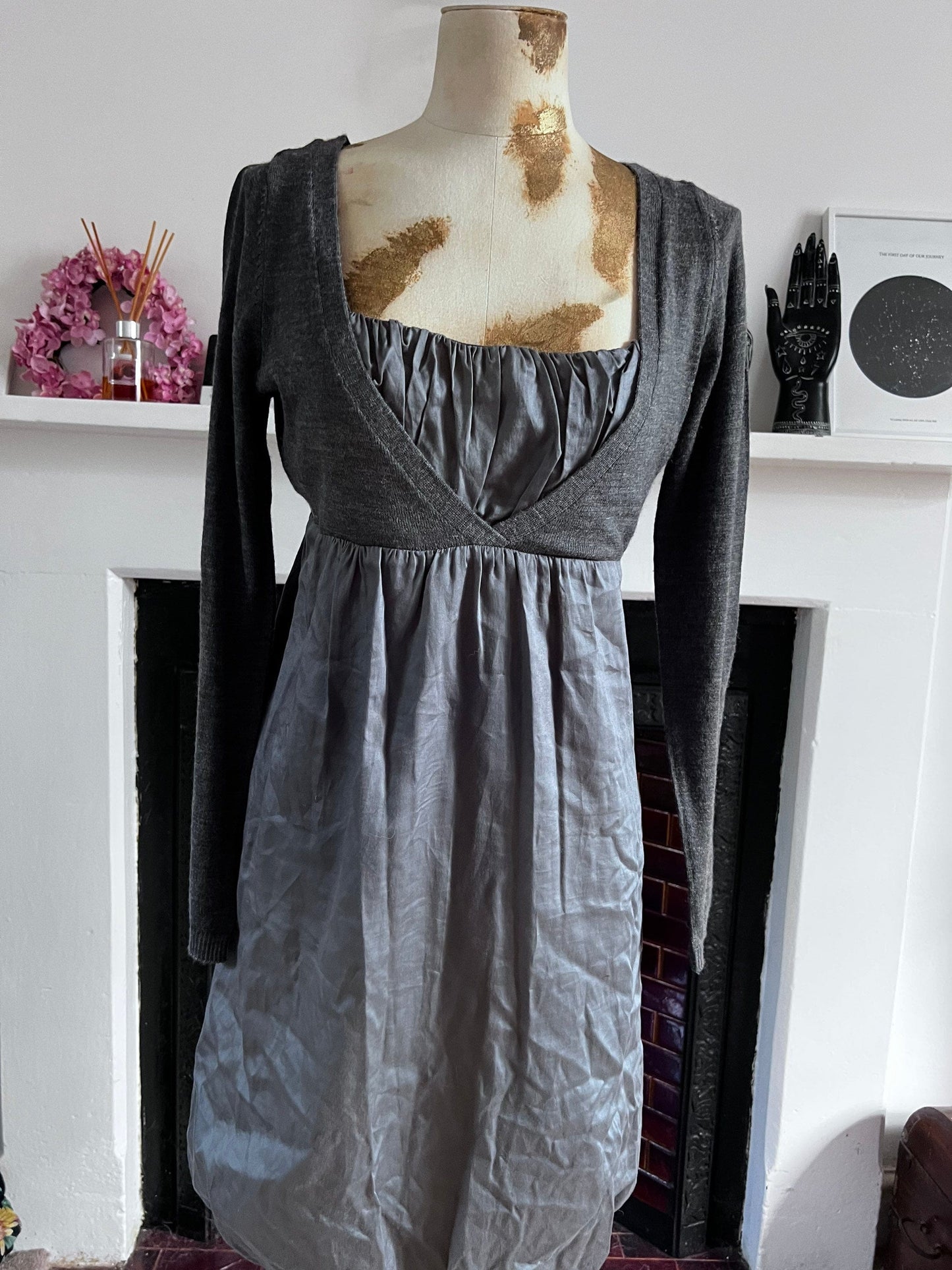 Grey Vintage Faux Cardigan Dress - Viscose and wool Dres Grey Casual Dress - Autumnal Vibes - Winter Dress