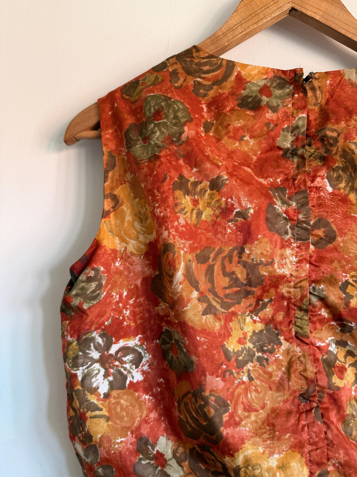 Kitty Copeland Floral Midi Dress: 1950s Autumn Pleated Dacron Day Dress