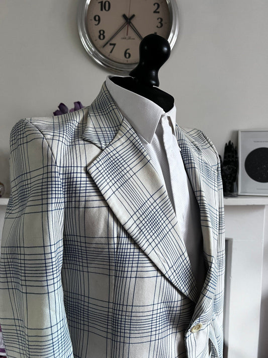 Men’s Vintage 60s Take 6 Jacket White Blue Check Plaid Jacket 1960s Vintage Dress Jacket, Vintage Blazer, Vintage Menswear, Vintage Jacket,