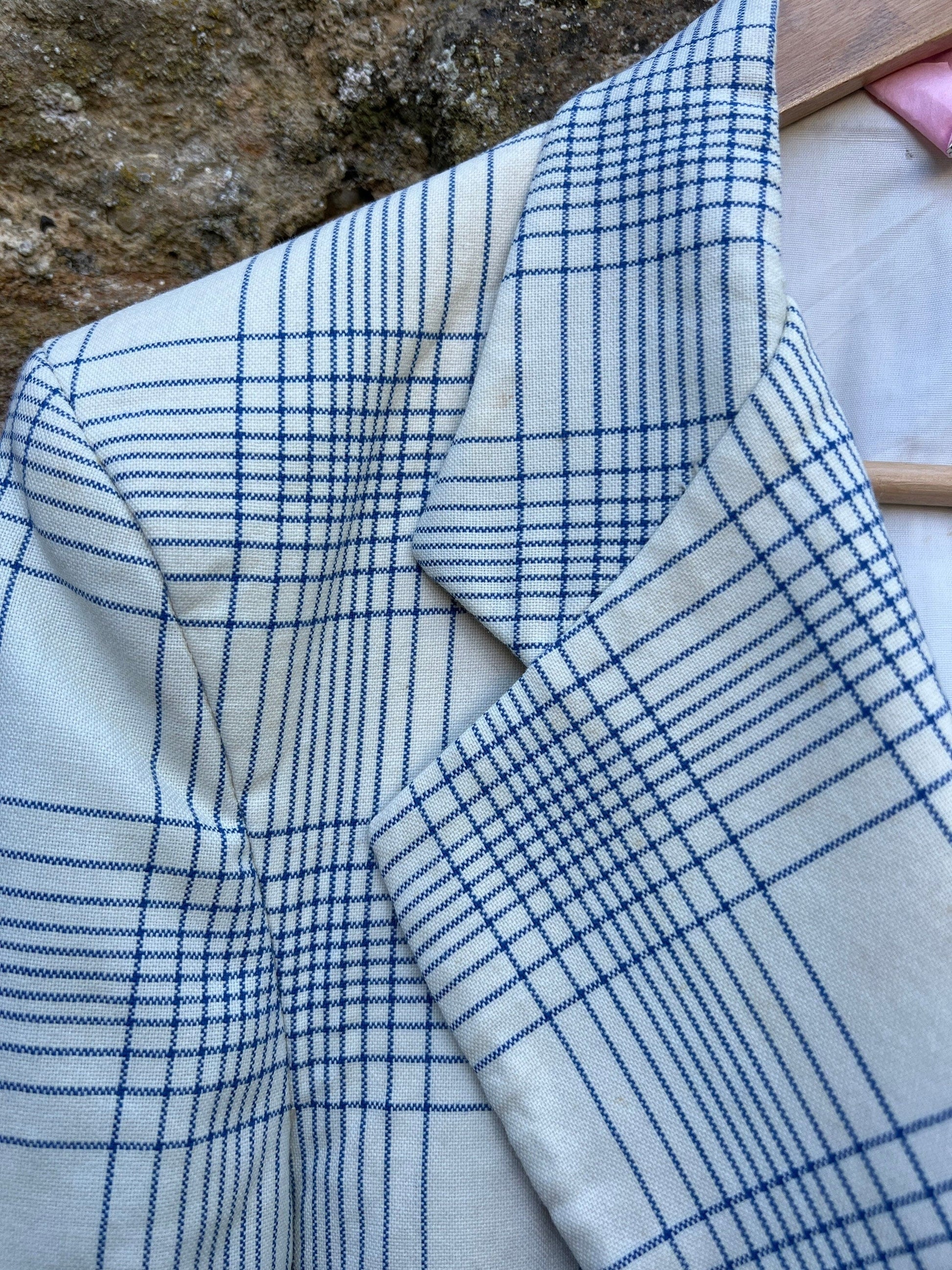 Men’s Vintage 60s Take 6 Jacket White Blue Check Plaid Jacket 1960s Vintage Dress Jacket, Vintage Blazer, Vintage Menswear, Vintage Jacket,