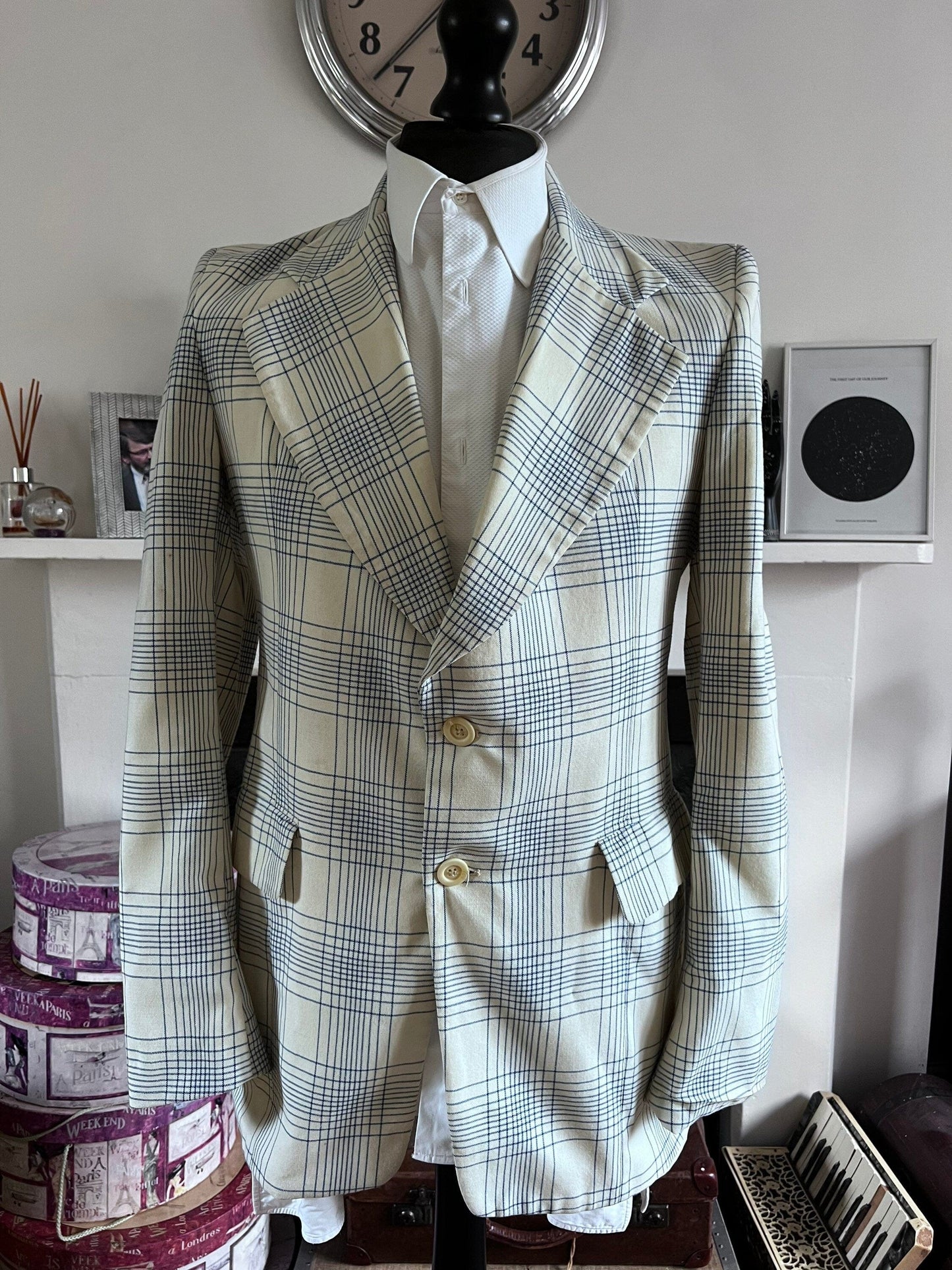 Men’s Vintage 60s Take 6 Jacket White Blue Check Plaid Jacket 1960s Vintage Dress Jacket, Vintage Blazer, Vintage Menswear, Vintage Jacket,
