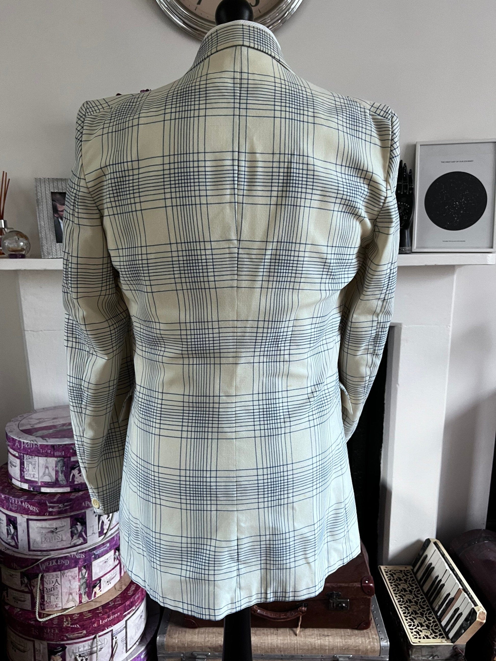 Men’s Vintage 60s Take 6 Jacket White Blue Check Plaid Jacket 1960s Vintage Dress Jacket, Vintage Blazer, Vintage Menswear, Vintage Jacket,
