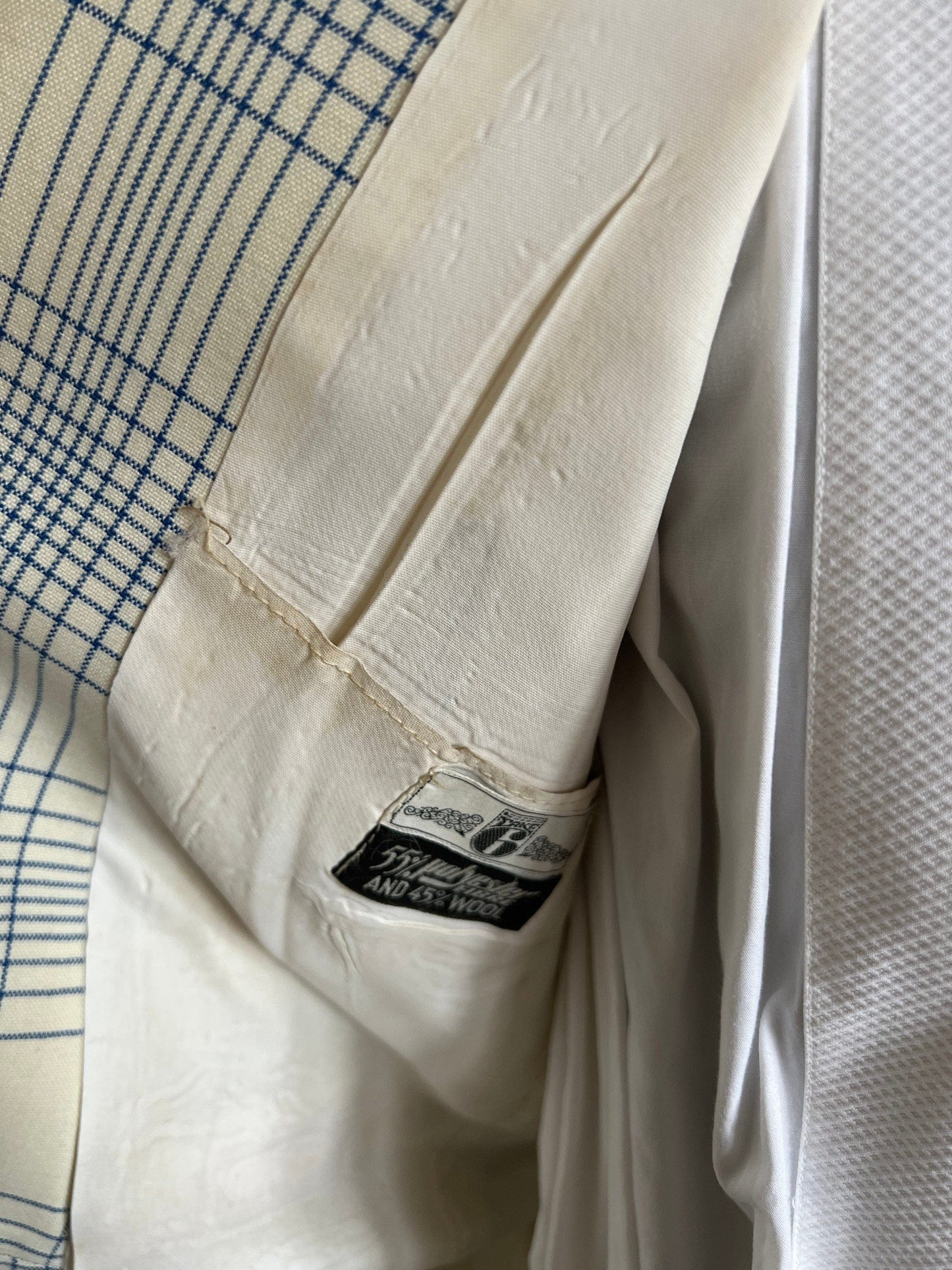 Men’s Vintage 60s Take 6 Jacket White Blue Check Plaid Jacket 1960s Vintage Dress Jacket, Vintage Blazer, Vintage Menswear, Vintage Jacket,