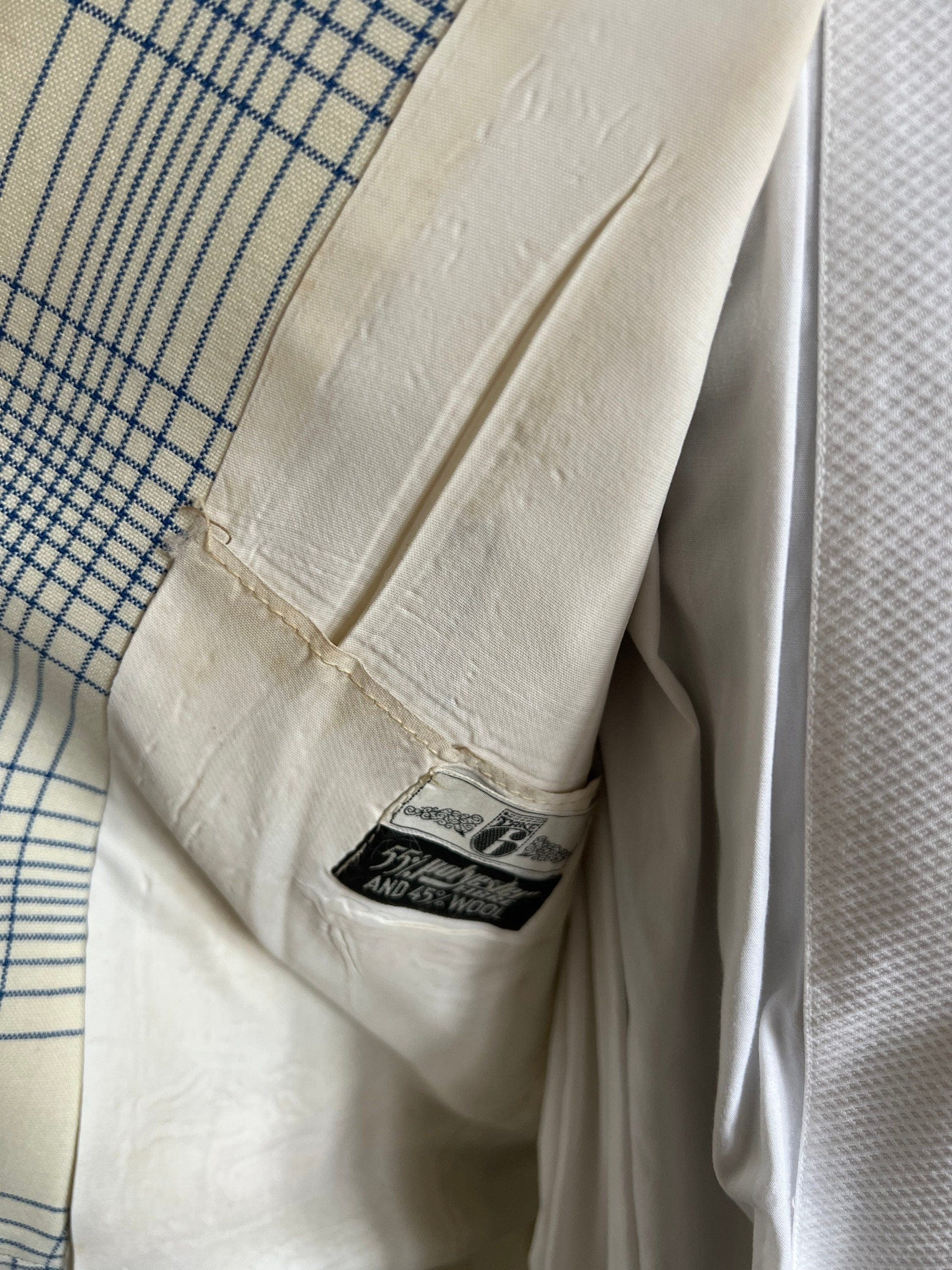 Men’s Vintage 60s Take 6 Jacket White Blue Check Plaid Jacket 1960s Vintage Dress Jacket, Vintage Blazer, Vintage Menswear, Vintage Jacket,