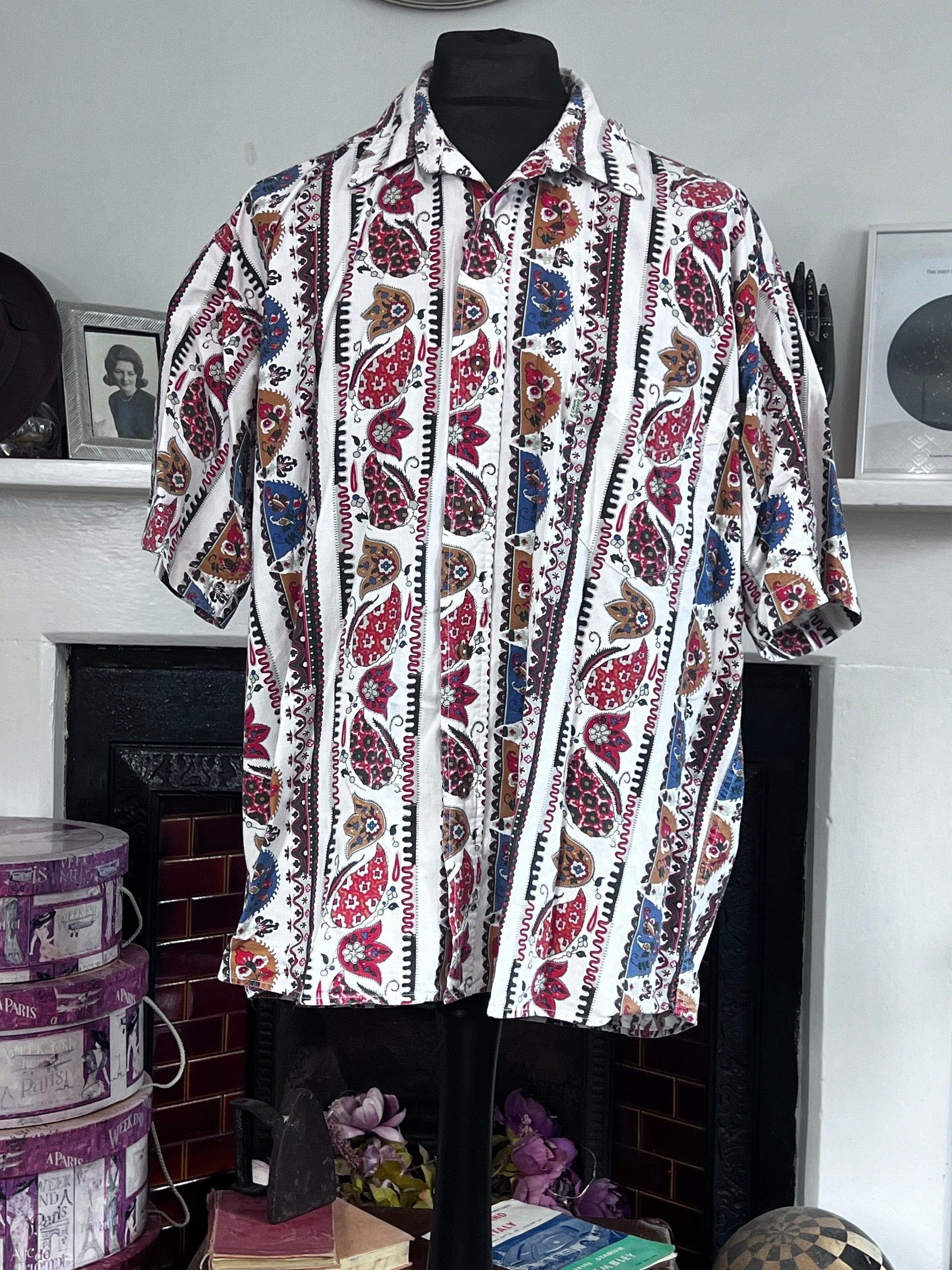 Men’s Vintage Shirt, Floral Shirt, A Cause Des Garçons 90s Vintage Short Sleeve Shirt, 50” 16.5”