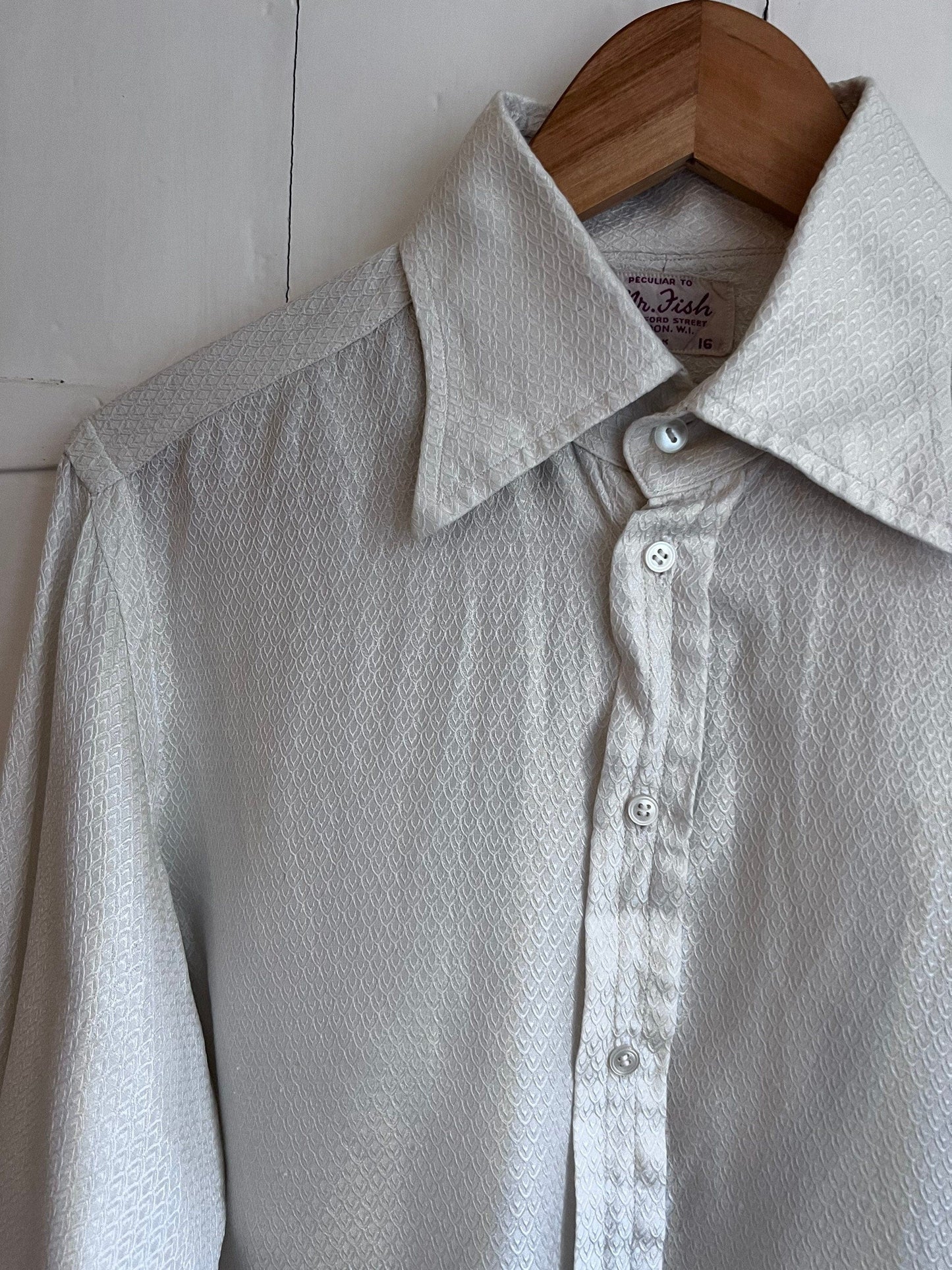 Mens 1960s Silk Shirt Cream Button Down ,Peculiar to Mr Fish, Mens Vintage Silk Shirt, 60s,Peacock Revolution, British Designer, double Cuff