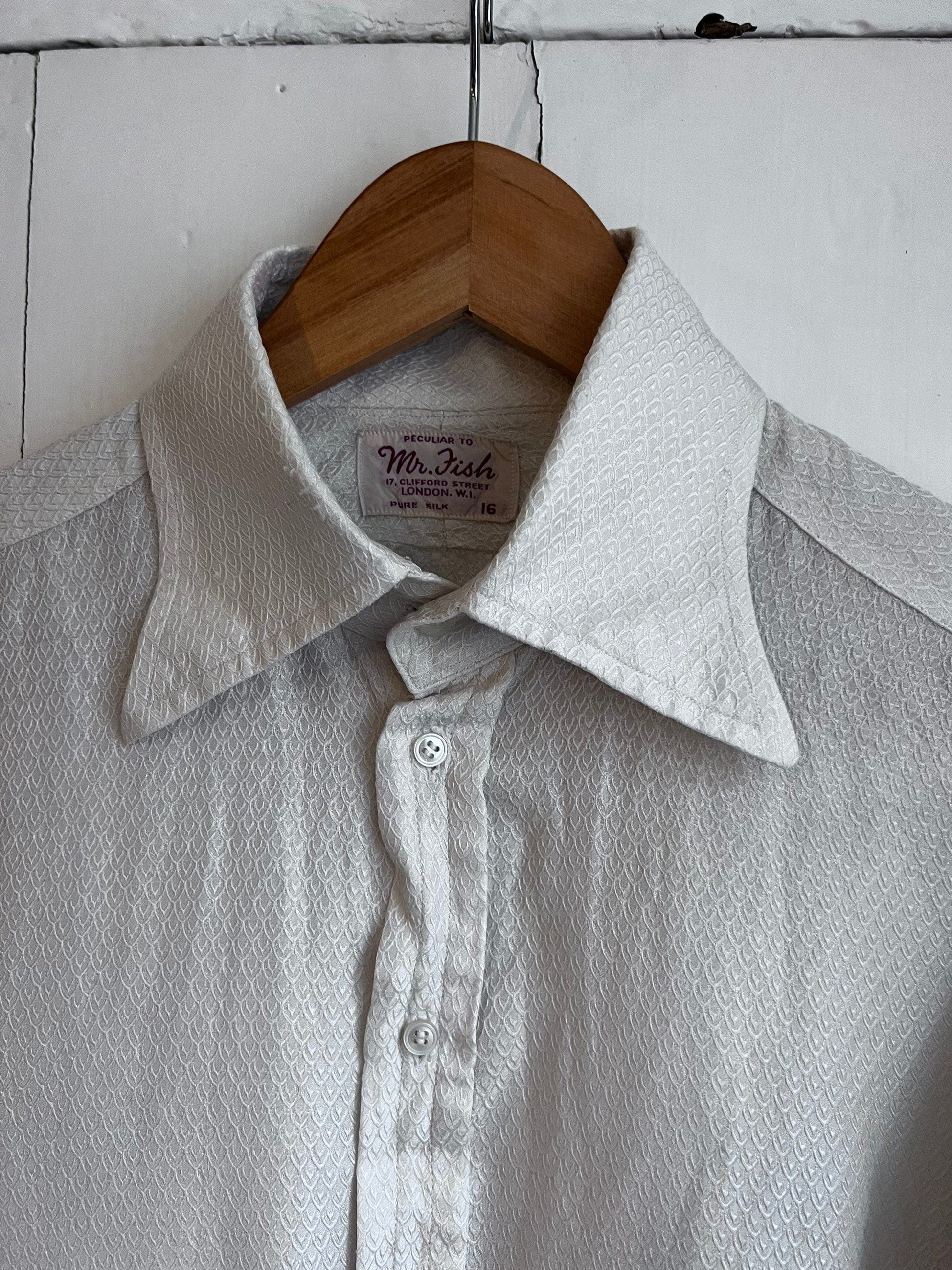 Mens 1960s Silk Shirt Cream Button Down ,Peculiar to Mr Fish, Mens Vintage Silk Shirt, 60s,Peacock Revolution, British Designer, double Cuff