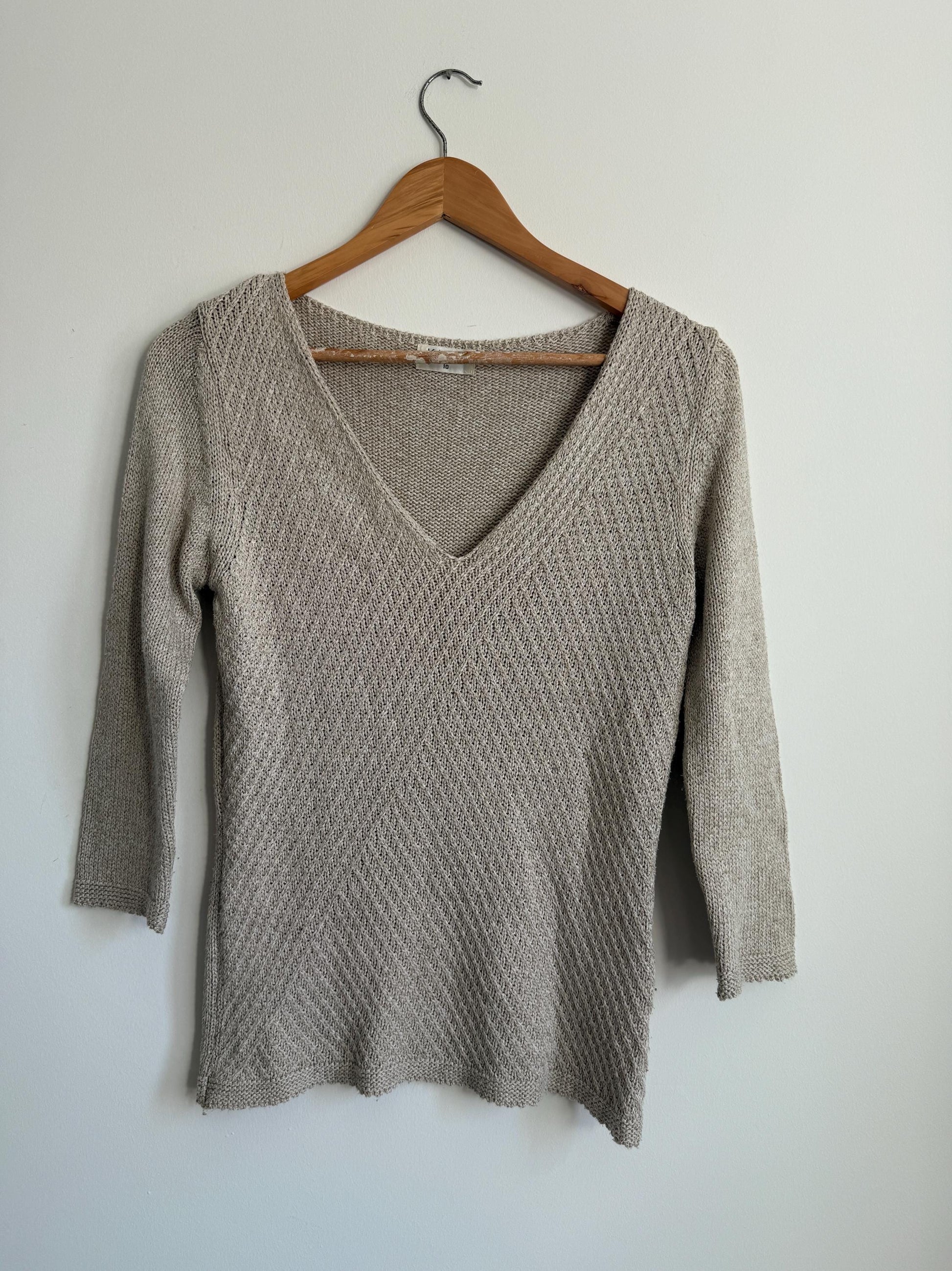 Neutral Knit Jumper Oatmeal V Neck Sweater Lightweight Acrylic Knit Natural Minimalist Capsule Wardrobe Spring Knit Vintage Style