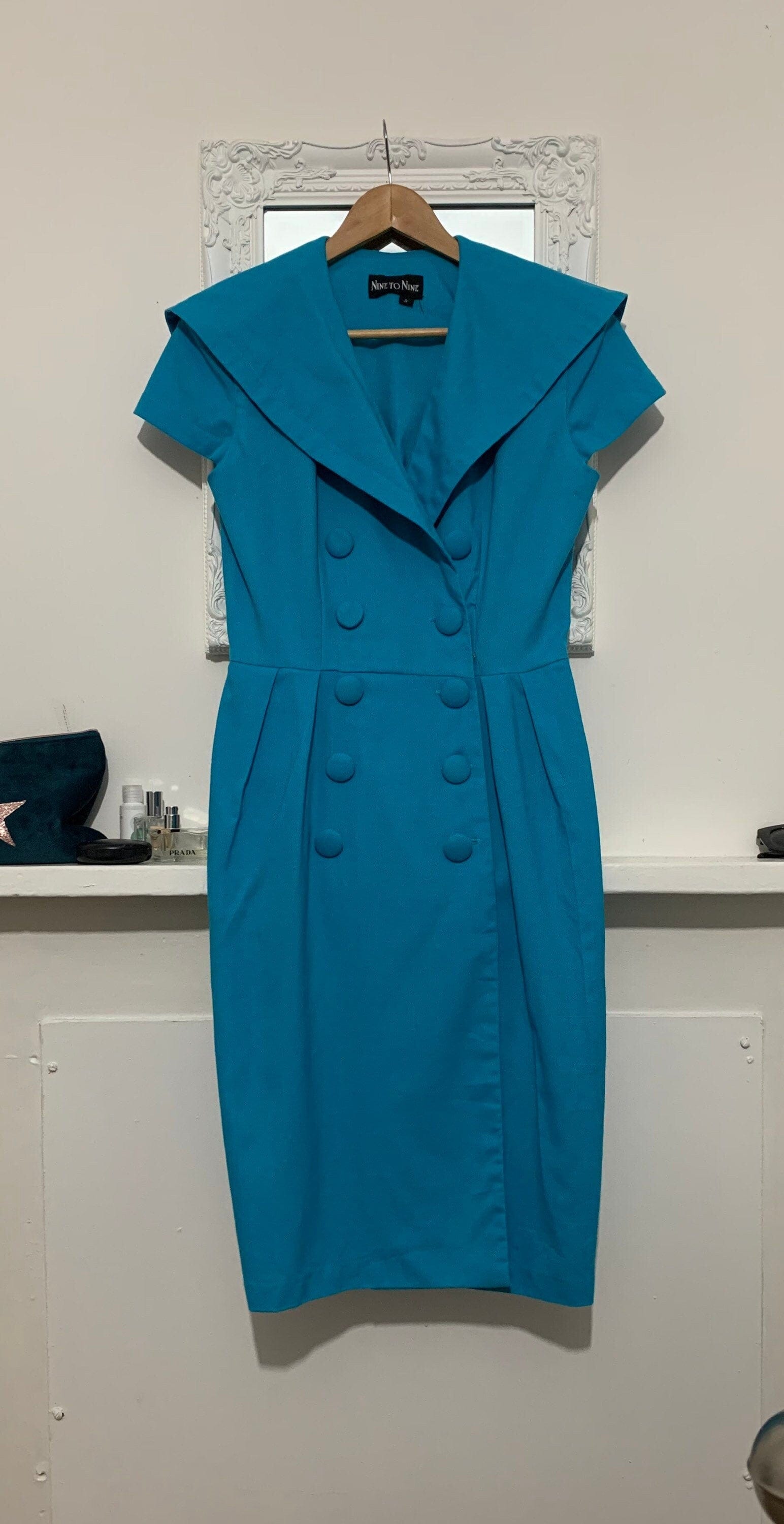 Nine to Nine 80s does 50s Bright Blue Linen Mix Dress 8