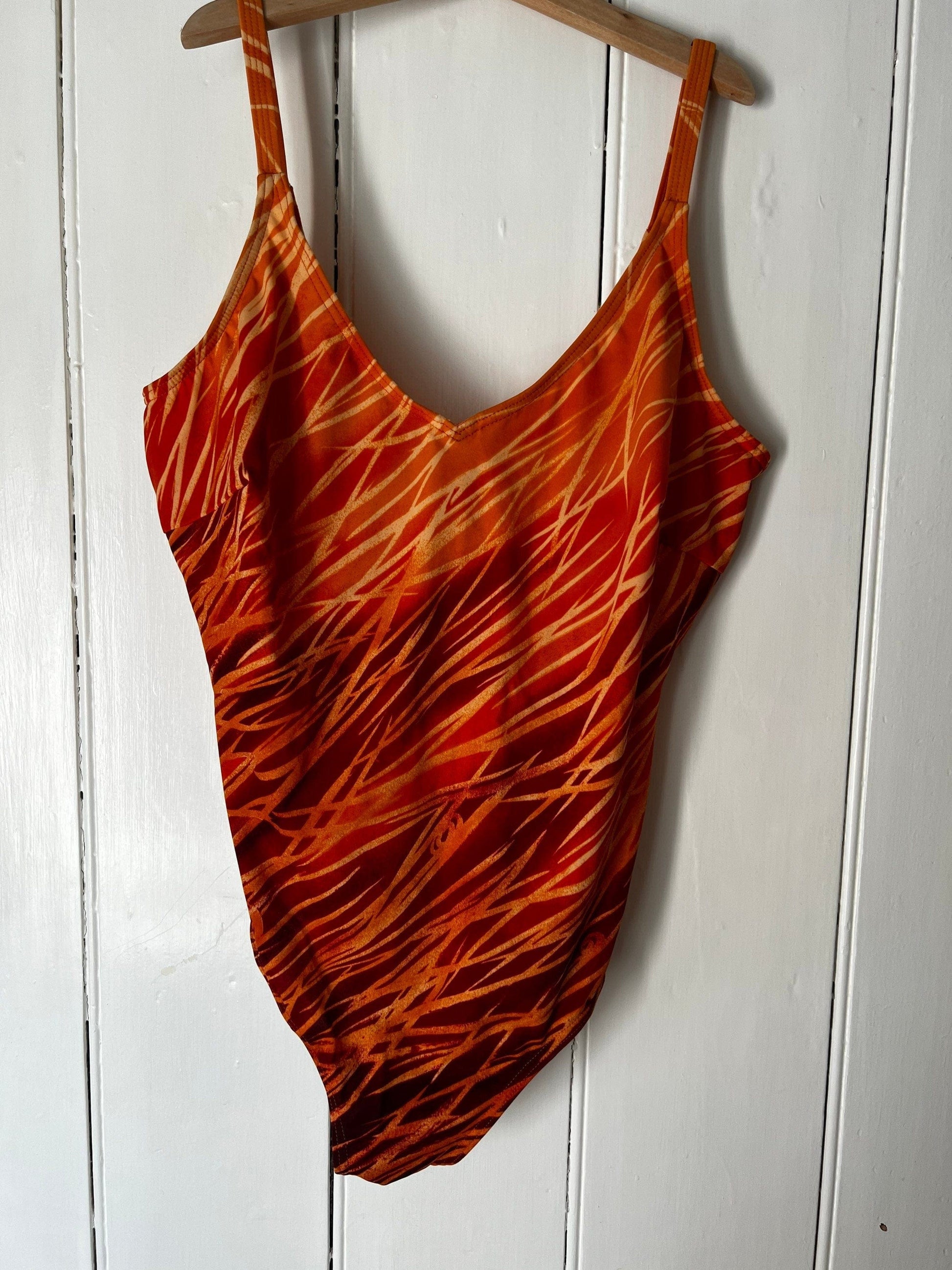 Orange Stripe Swimsuit 80s Swimming Costume 12-14 B Cup
