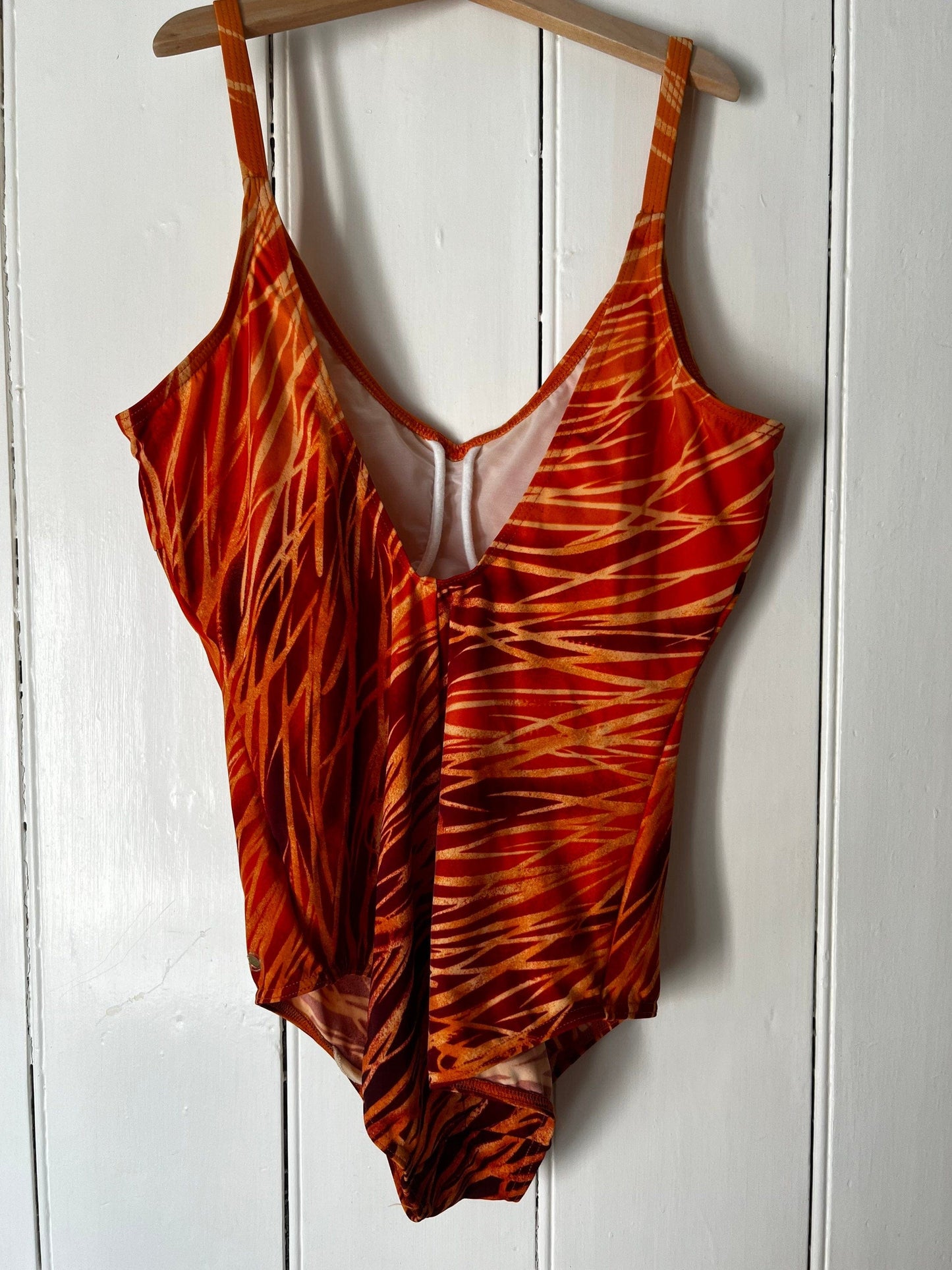 Orange Stripe Swimsuit 80s Swimming Costume 12-14 B Cup