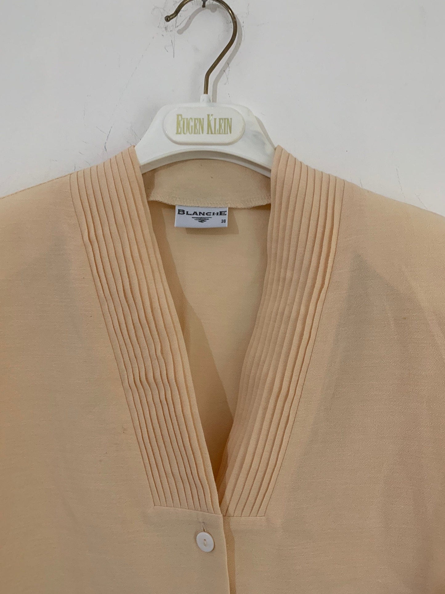 Peach Vintage Blouse Semi Sheer Button Through Boxy short Sleeves - Size 14