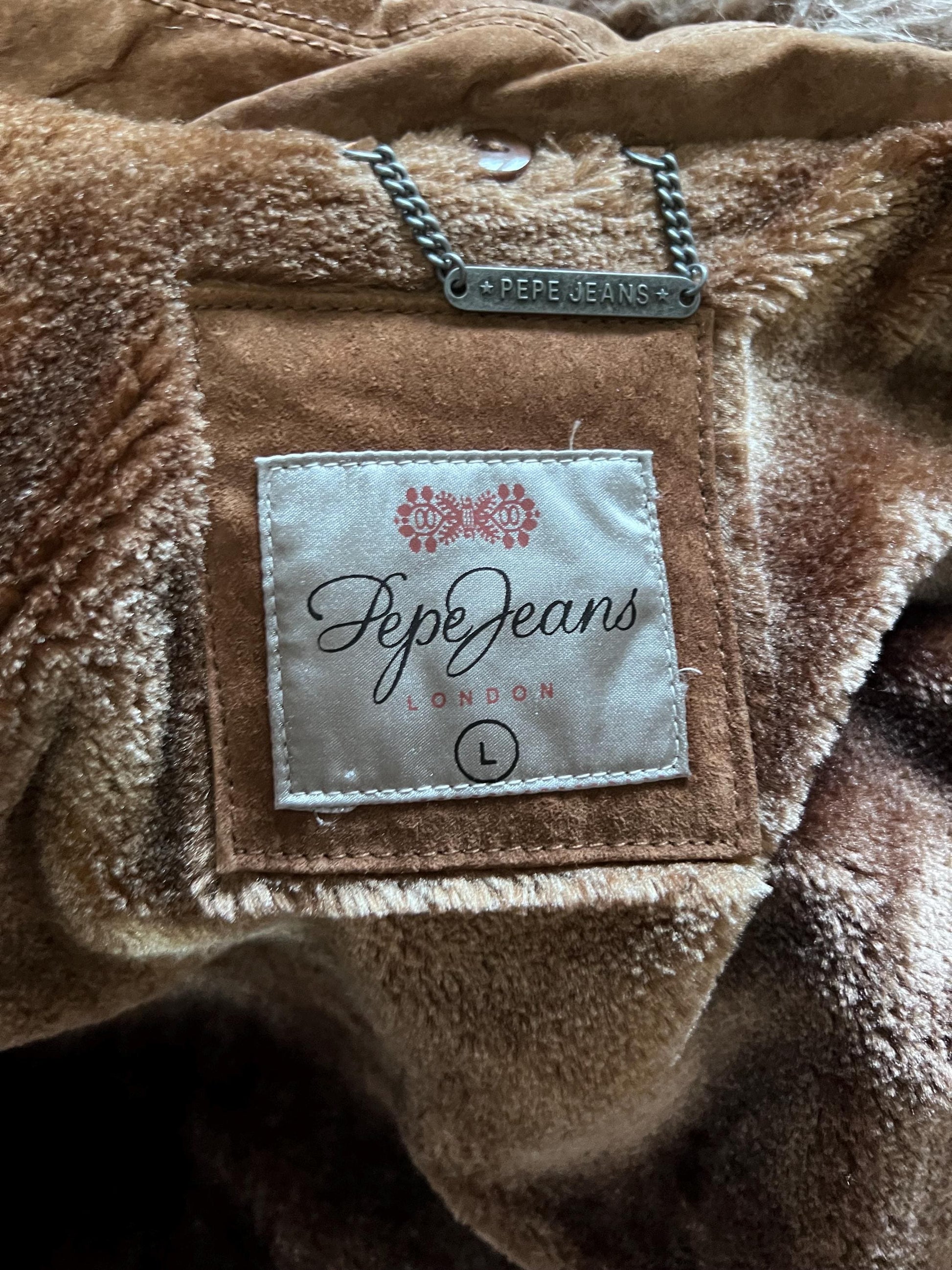 Penny lane vintage brown suede coat with faux fur collar,