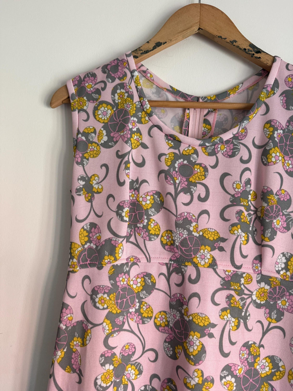 Pink Floral Maxi Dress, Flower Power Print, Scoop Neck High Waist