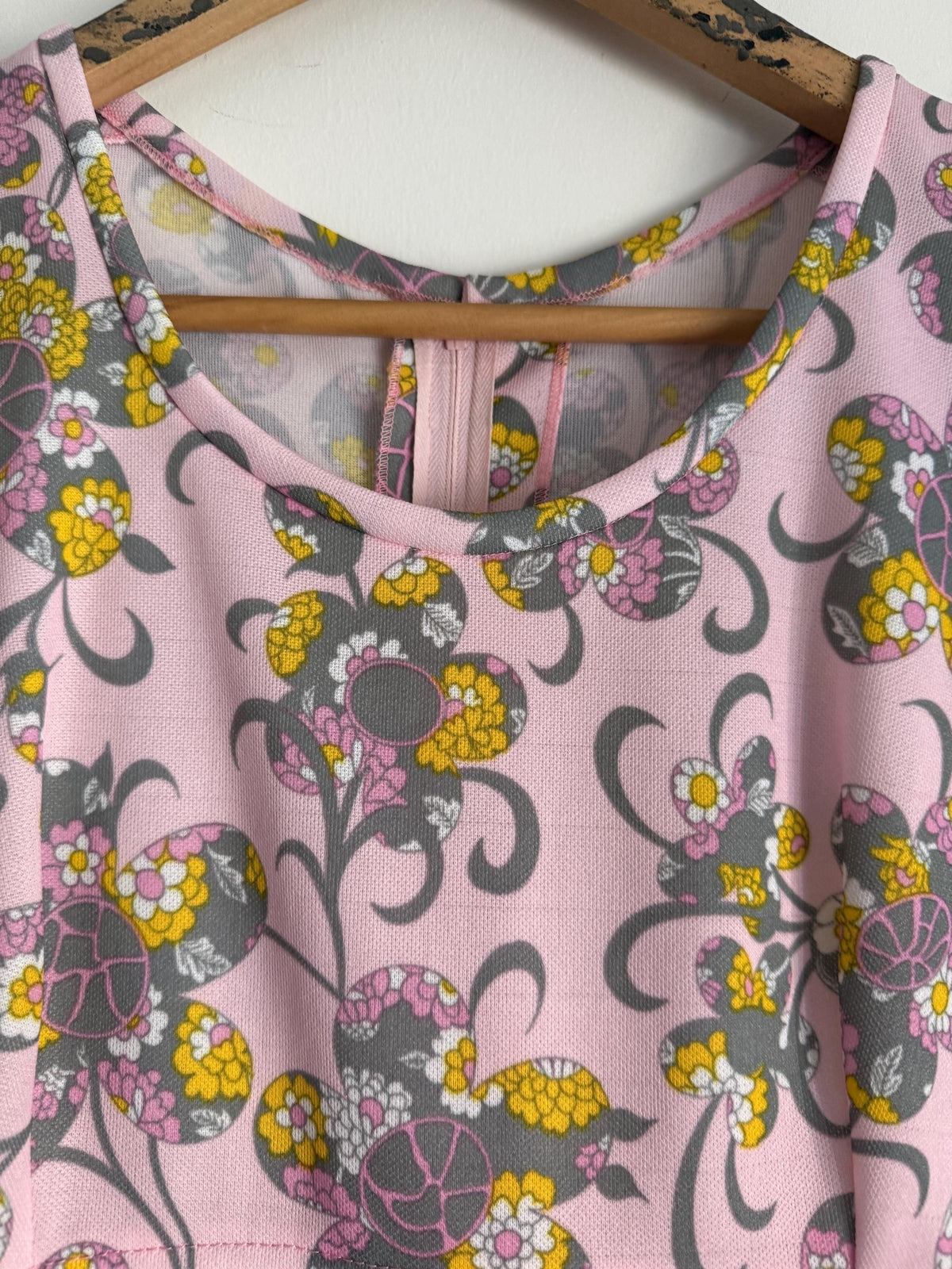 Pink Floral Maxi Dress, Flower Power Print, Scoop Neck High Waist