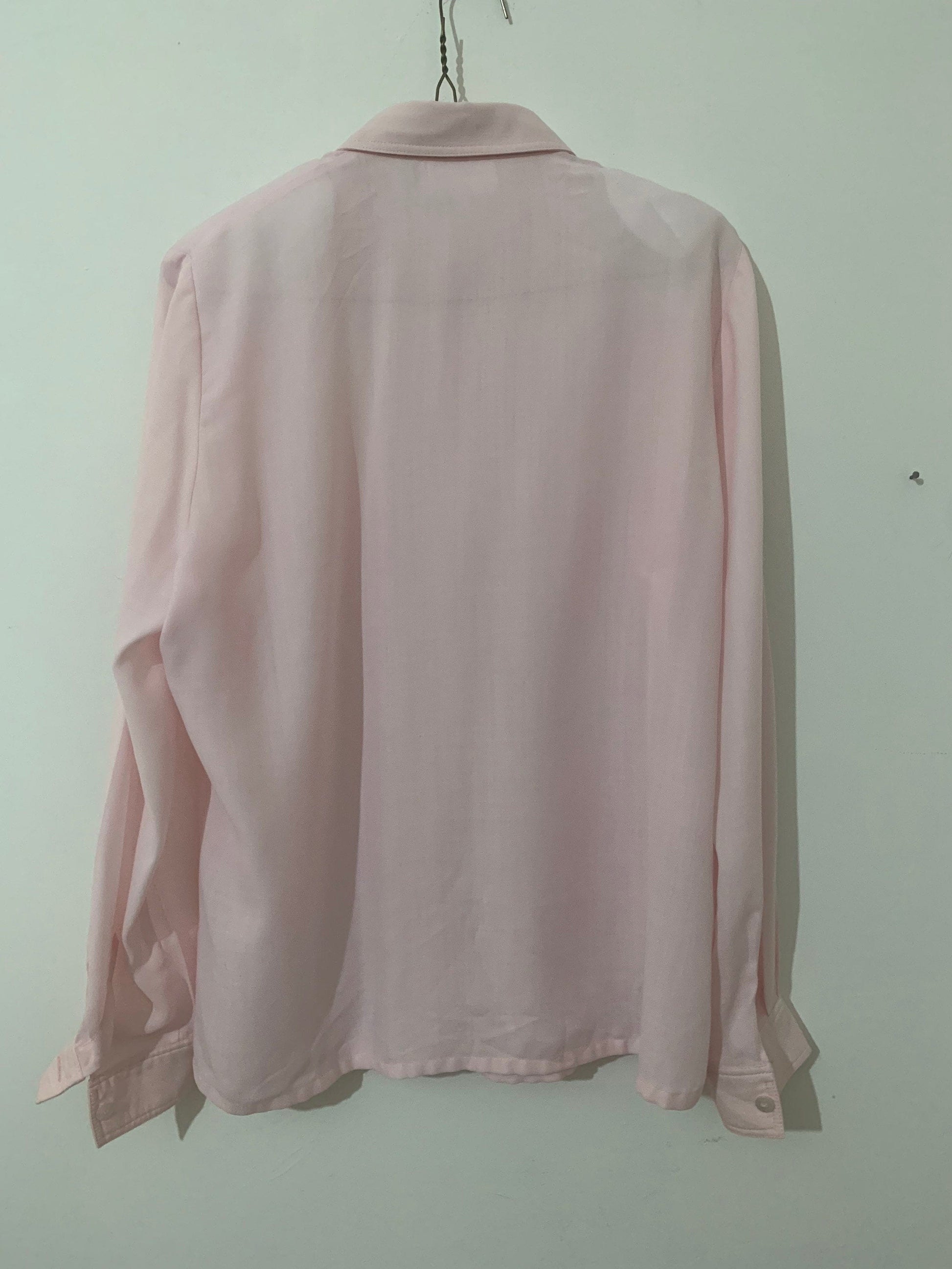 Pink Vintage Blouse Semi Sheer Button Through Boxy long Sleeves - Size 12