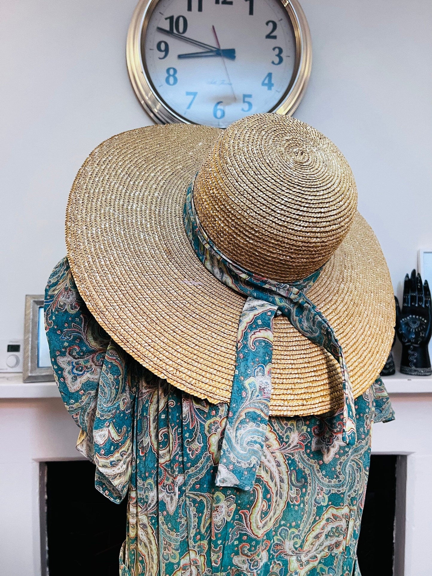 Straw wide brim Sand Vintage Style 1930s 1940s  Canopy Brim Summer Sun Hat 1930’s Tilt Hat , 30’s wide brim straw Hat - matching dress
