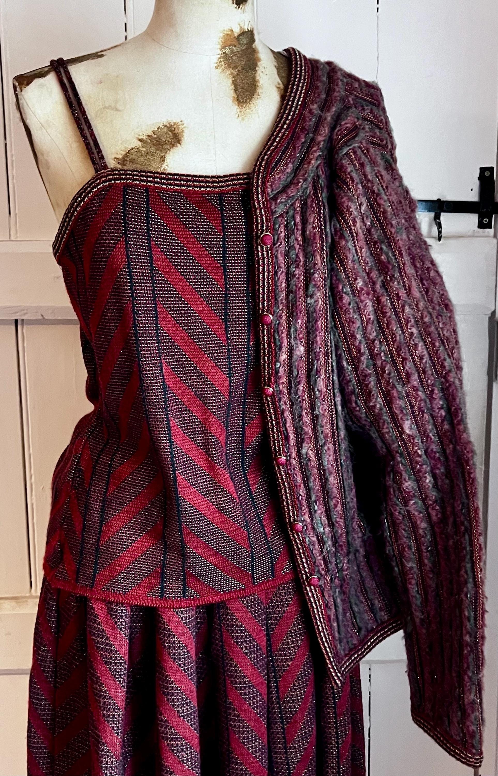 Bill Gibb Knit Set 1980s 1970s Skirt, Top, Cardigan and Scarf -