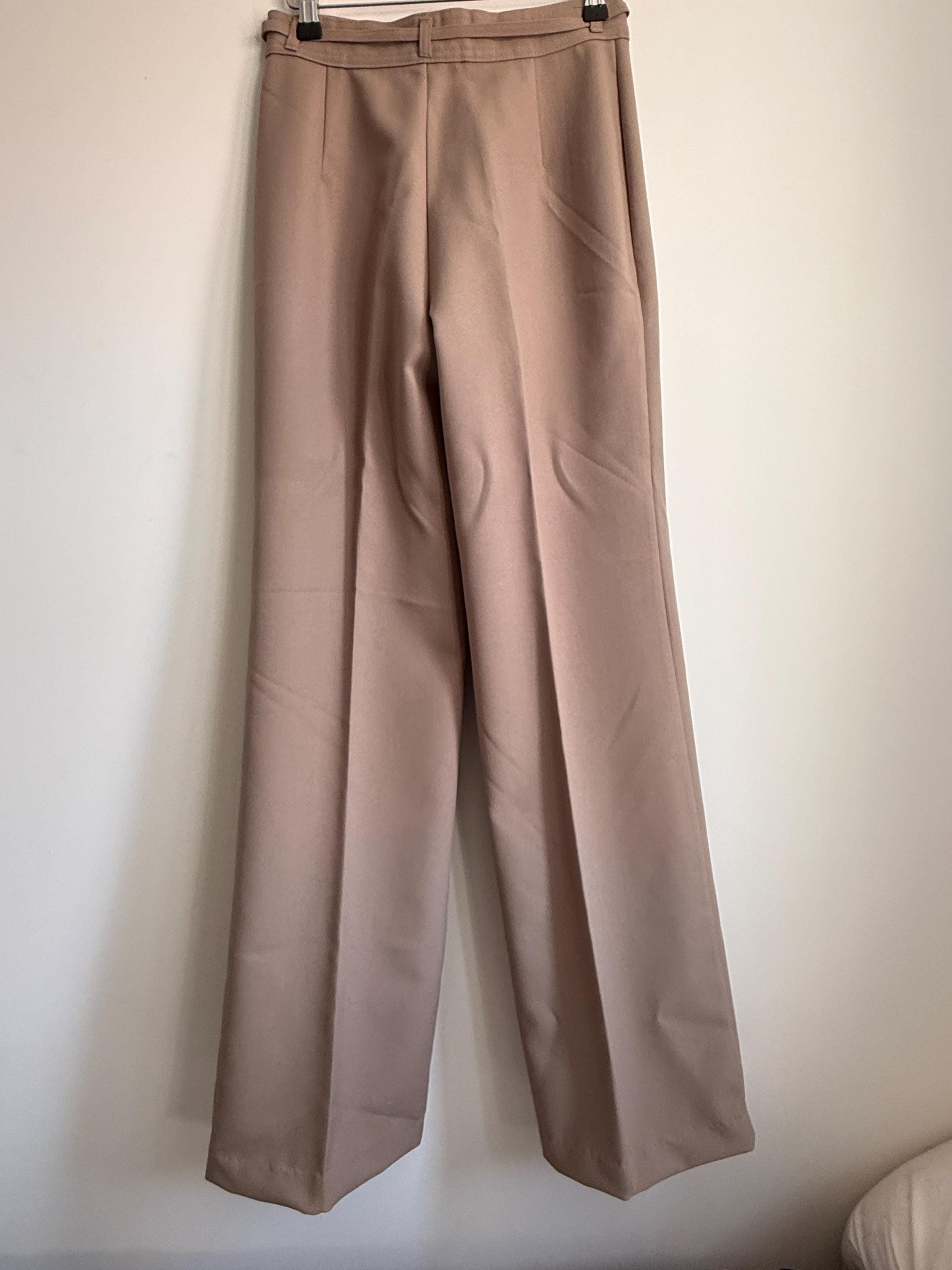 Vintage 1970s Taupe Wide Leg Trousers | High Waist Tailored Pants | Quiet Luxury Trousers | Minimalist Vintage | UK Women's Trousers XS
