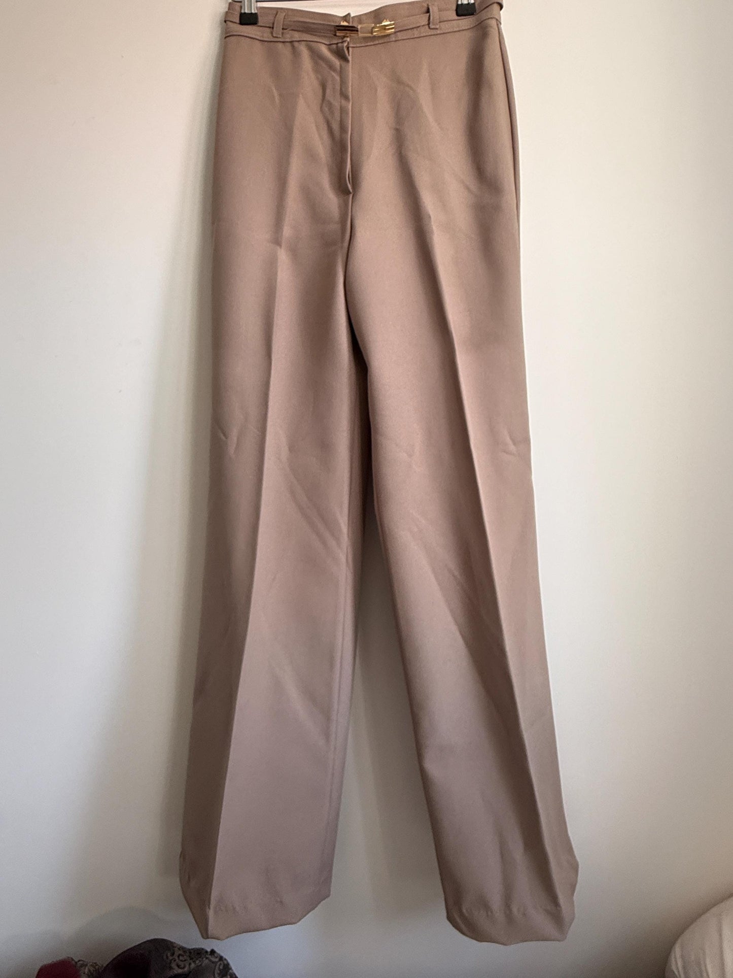 Vintage 1970s Taupe Wide Leg Trousers | High Waist Tailored Pants | Quiet Luxury Trousers | Minimalist Vintage | UK Women's Trousers XS