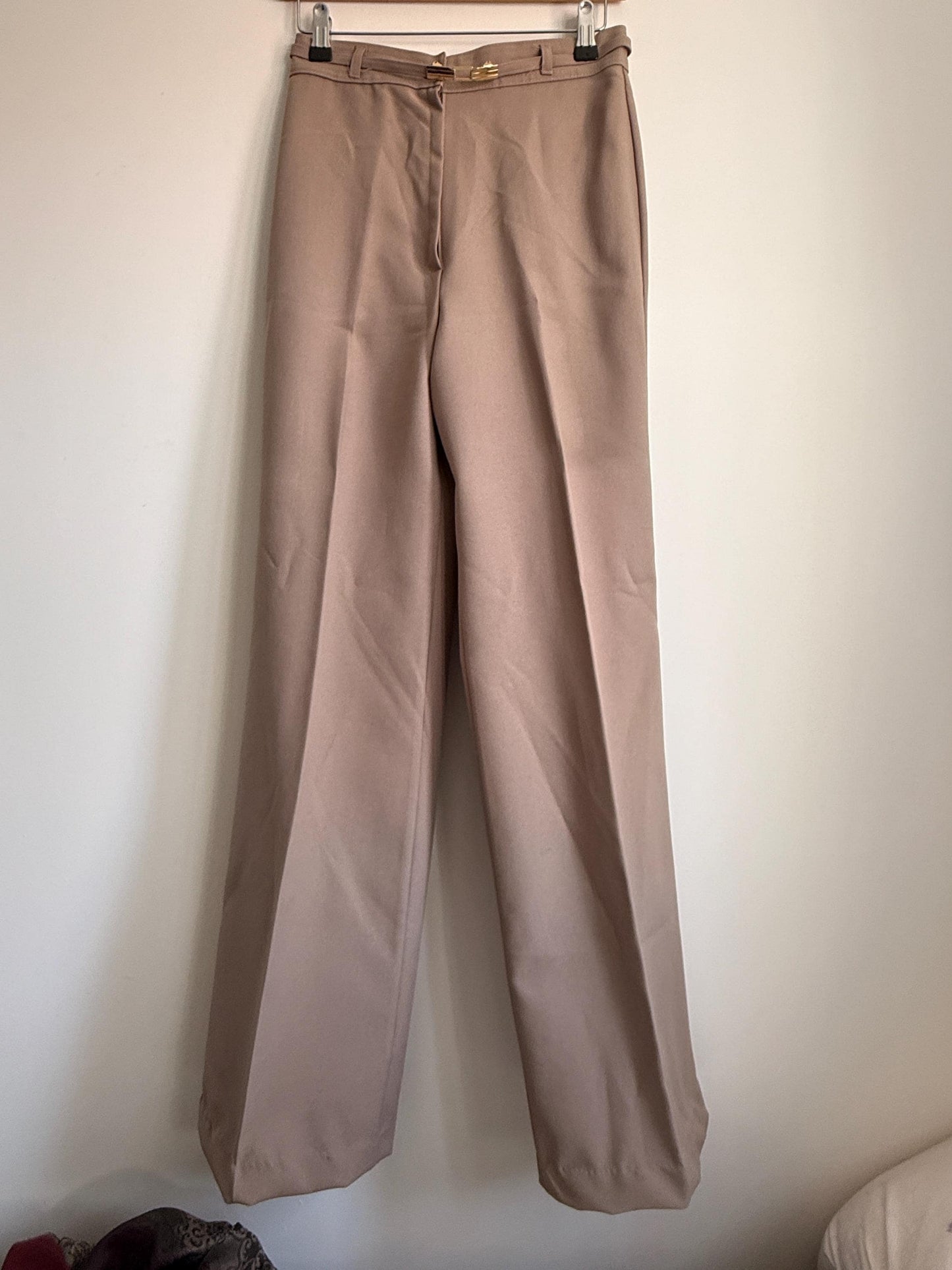 Vintage 1970s Taupe Wide Leg Trousers | High Waist Tailored Pants | Quiet Luxury Trousers | Minimalist Vintage | UK Women's Trousers XS