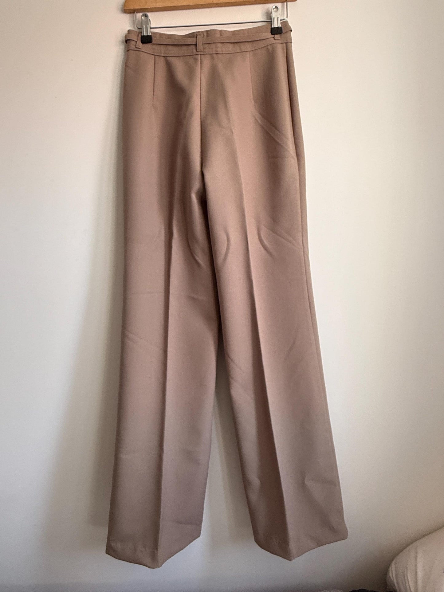 Vintage 1970s Taupe Wide Leg Trousers | High Waist Tailored Pants | Quiet Luxury Trousers | Minimalist Vintage | UK Women's Trousers XS