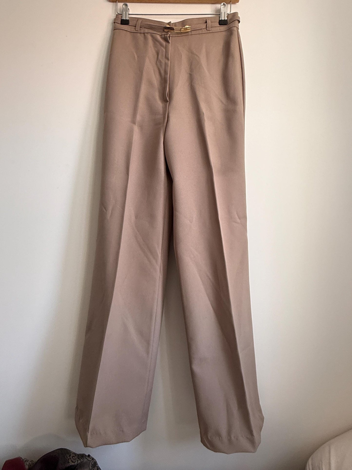 Vintage 1970s Taupe Wide Leg Trousers | High Waist Tailored Pants | Quiet Luxury Trousers | Minimalist Vintage | UK Women's Trousers XS