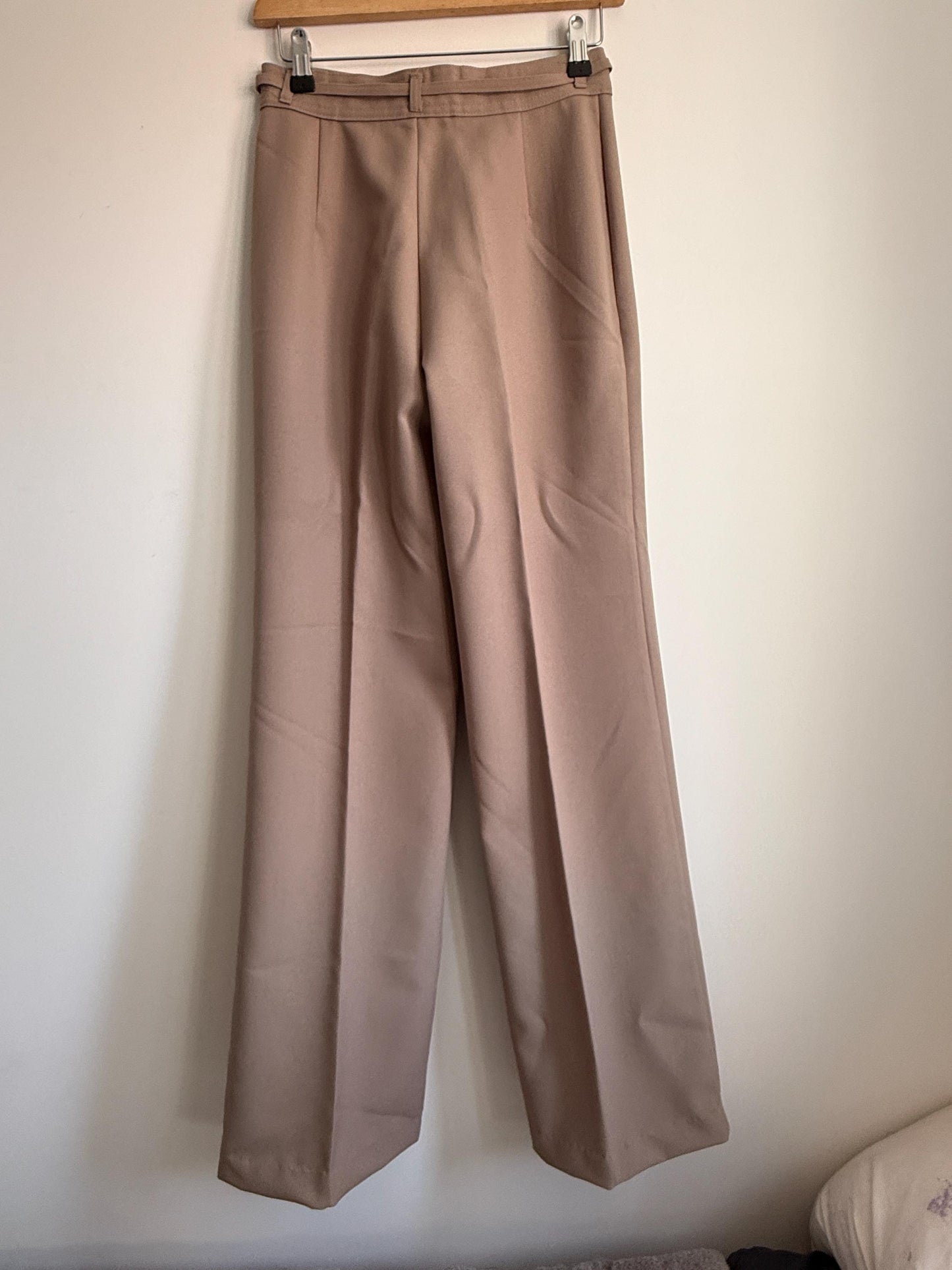 Vintage 1970s Taupe Wide Leg Trousers | High Waist Tailored Pants | Quiet Luxury Trousers | Minimalist Vintage | UK Women's Trousers XS