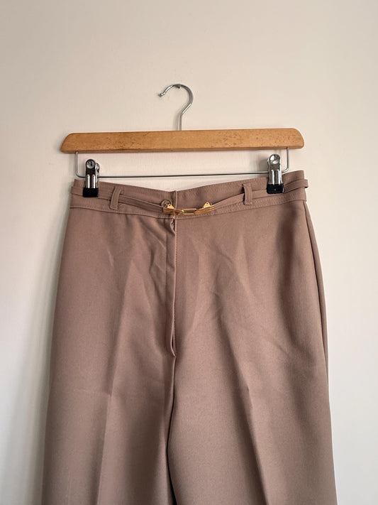 Vintage 1970s Taupe Wide Leg Trousers | High Waist Tailored Pants | Quiet Luxury Trousers | Minimalist Vintage | UK Women's Trousers XS