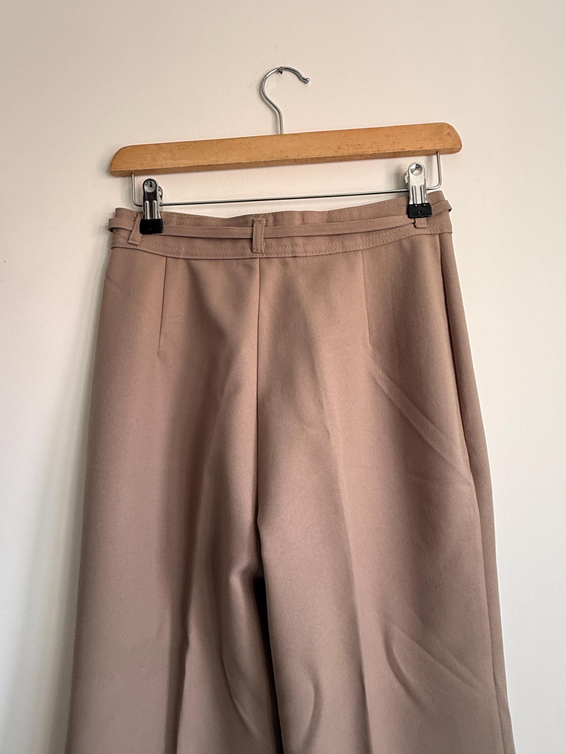 Vintage 1970s Taupe Wide Leg Trousers | High Waist Tailored Pants | Quiet Luxury Trousers | Minimalist Vintage | UK Women's Trousers XS