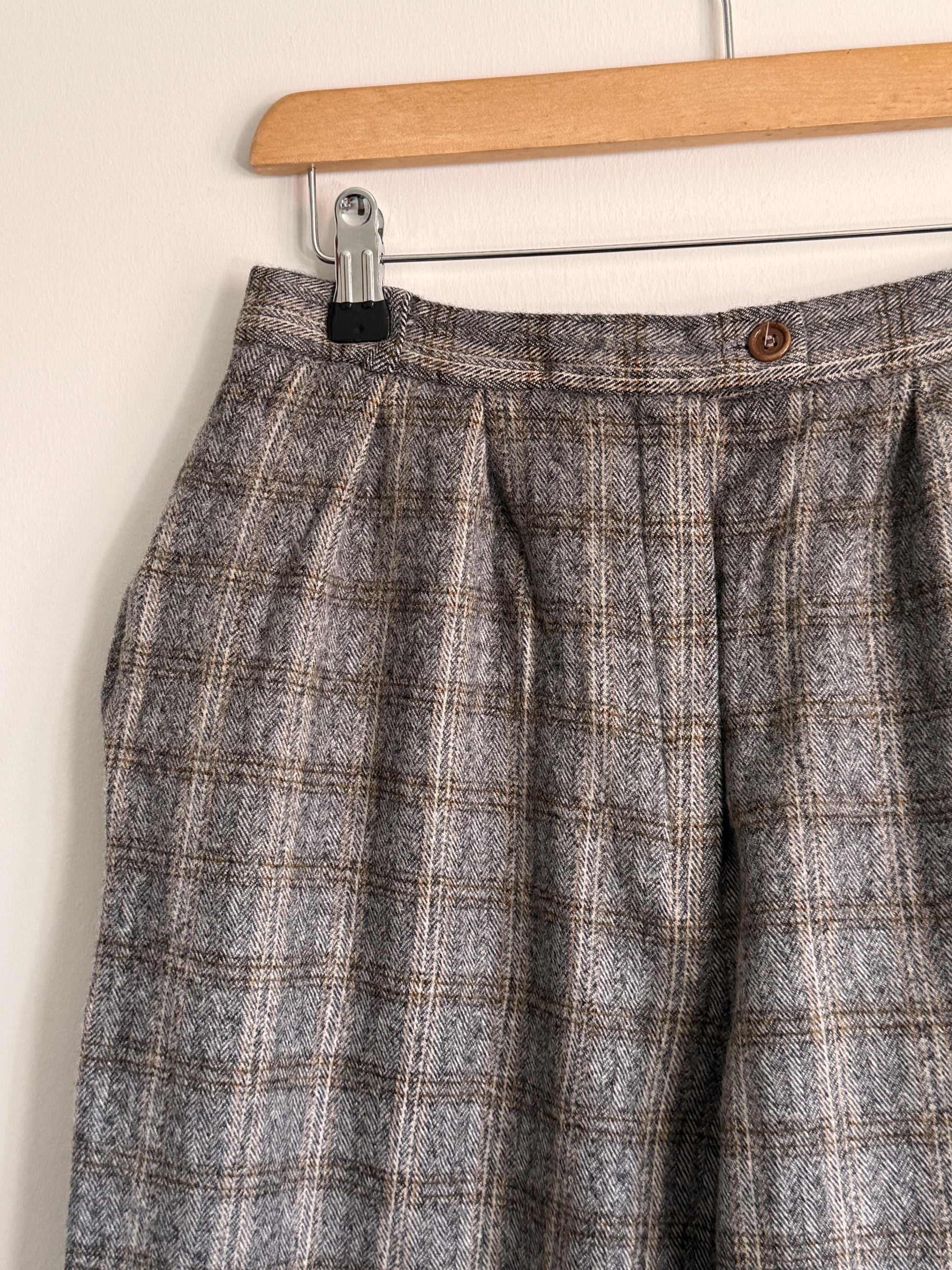 Vintage French Wool Blend Check Trousers UK 12 1980s High Waist Trousers Brown Plaid Tailored Pants Galeries Lafayette Made in France
