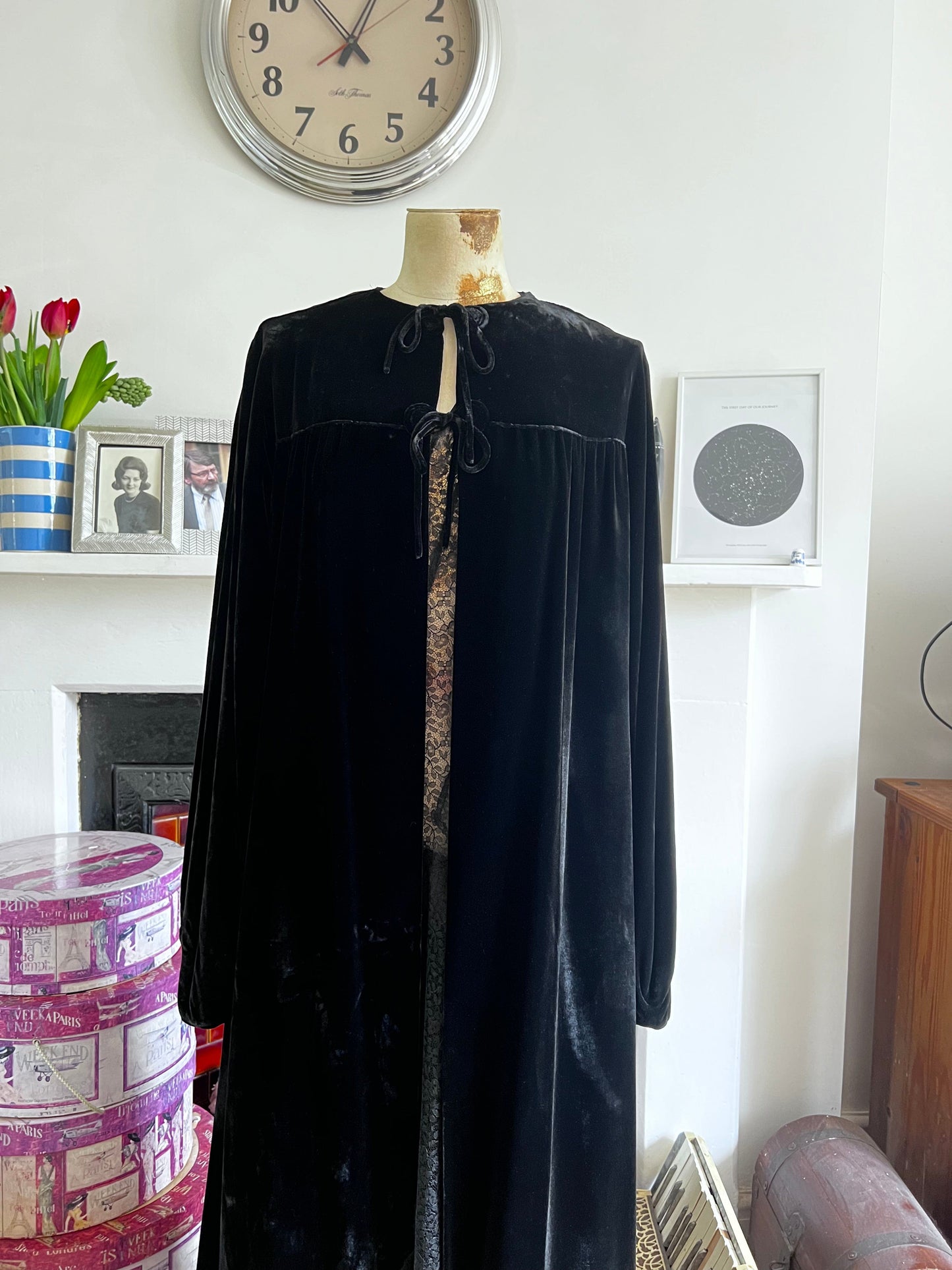 Vintage 1920s 1930s black velvet maxi opera coat Sleeved Cape - Vintage Cape Peter Jones of Sloan Square