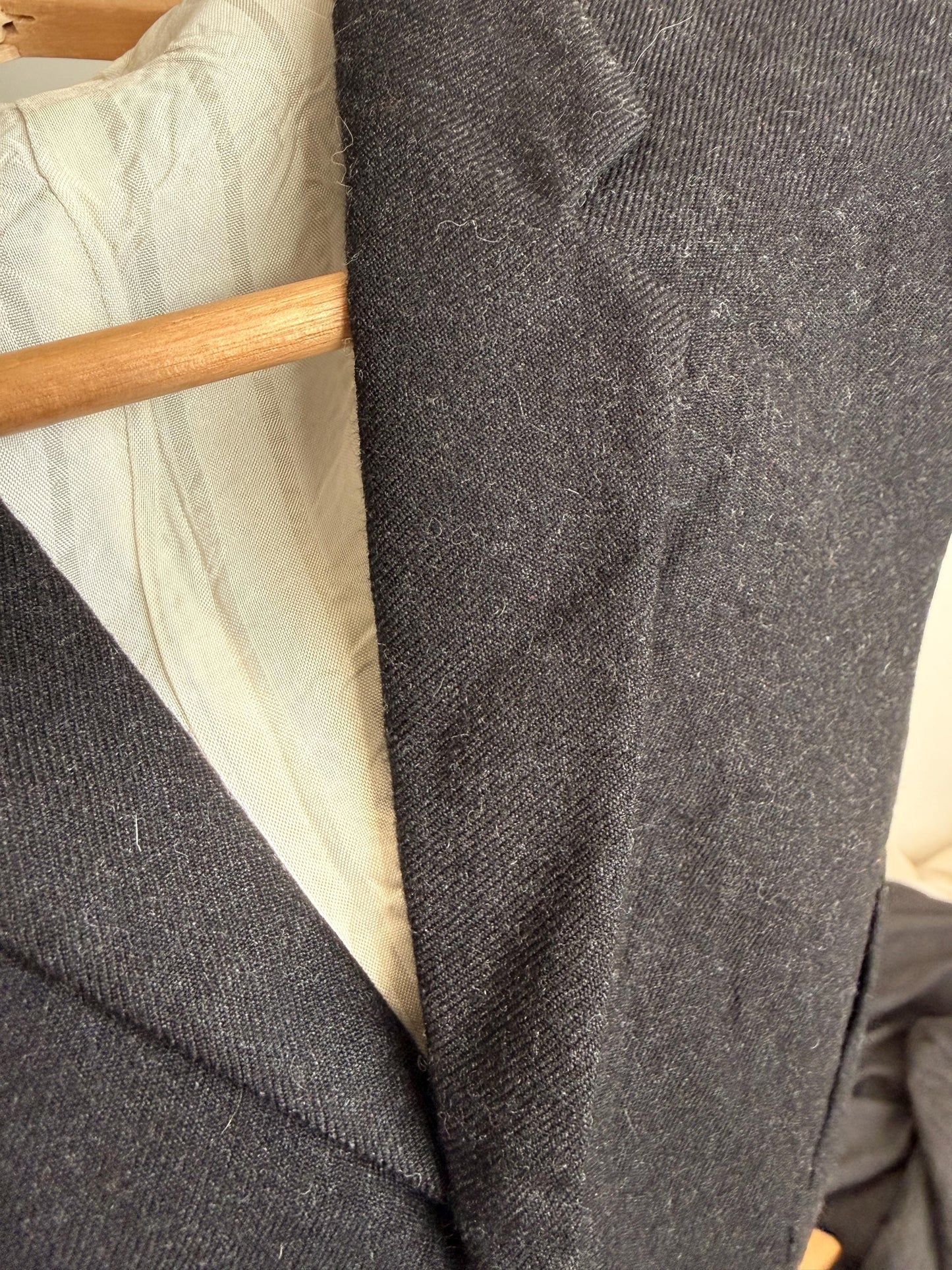 Vintage 1930s 1940s Men’s Black Wool Waistcoat Lapel Four Pocket Formal Vest Figured Satin Back