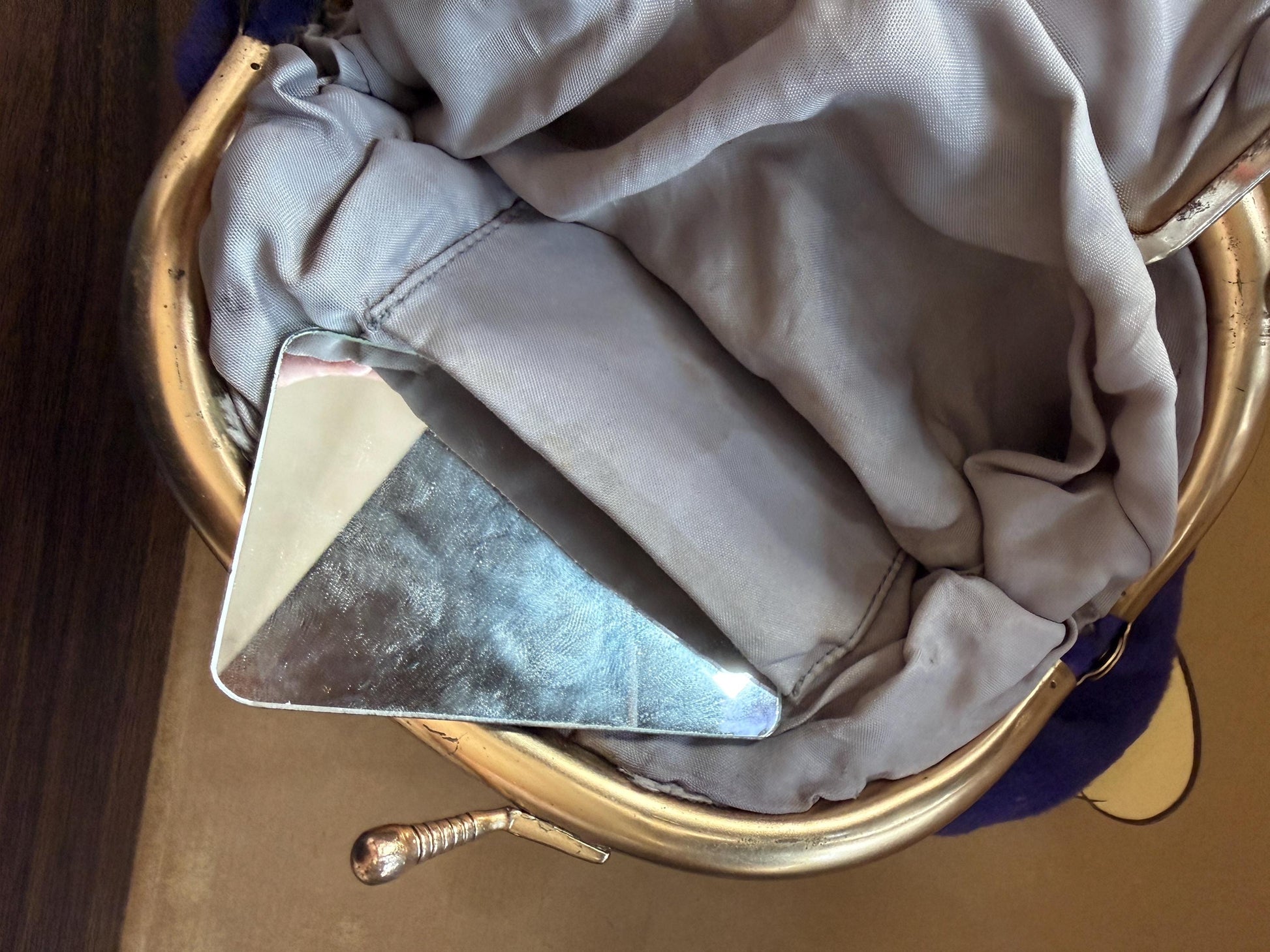 Vintage 1930s–40s Purple Wool Handbag – Gold-Tone Frame, Mirror & Coin Purse