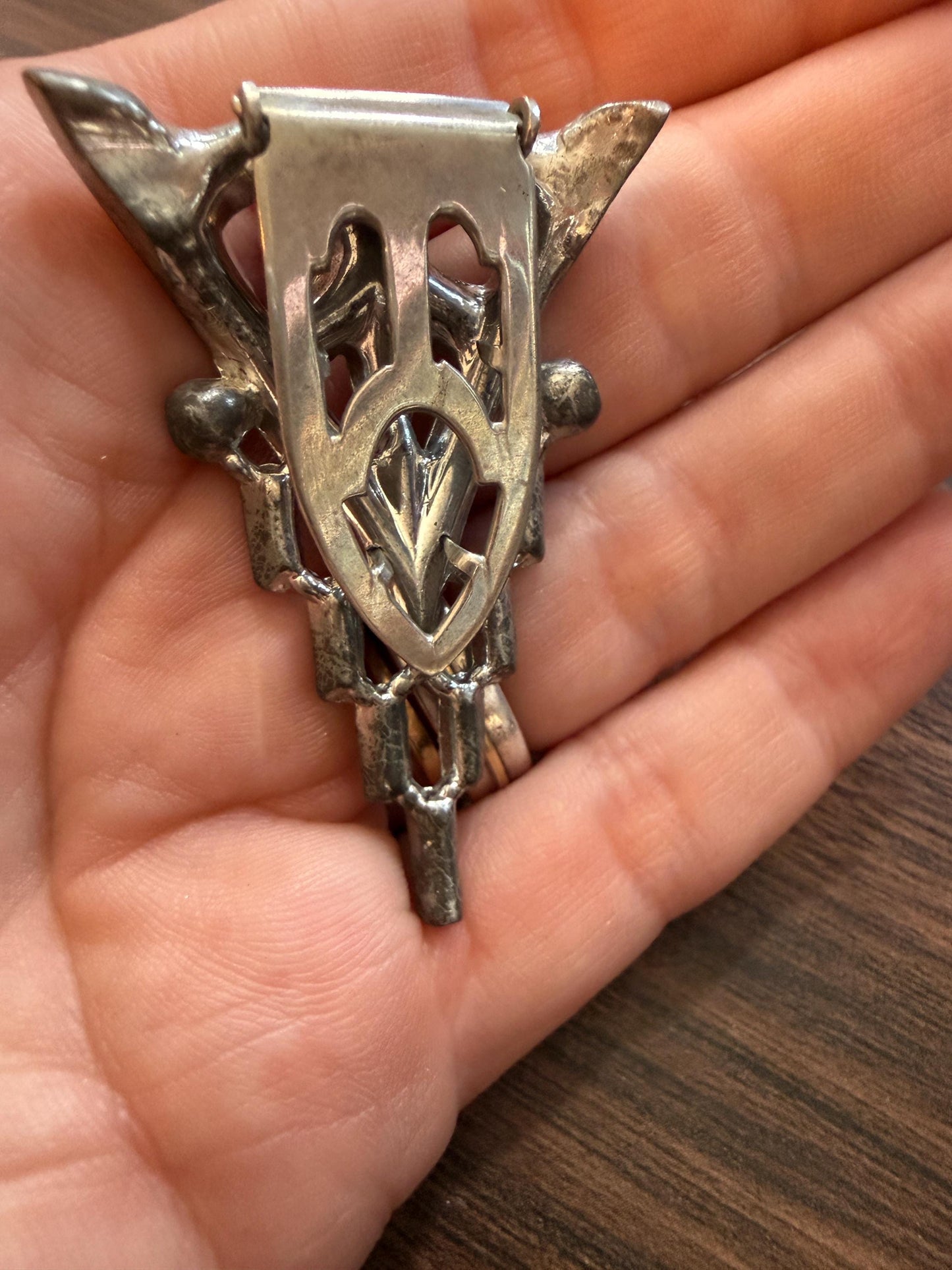 Vintage 1930s Art Deco Diamanté Dress Clip – Geometric Silver Tone Paste Statement Jewellery