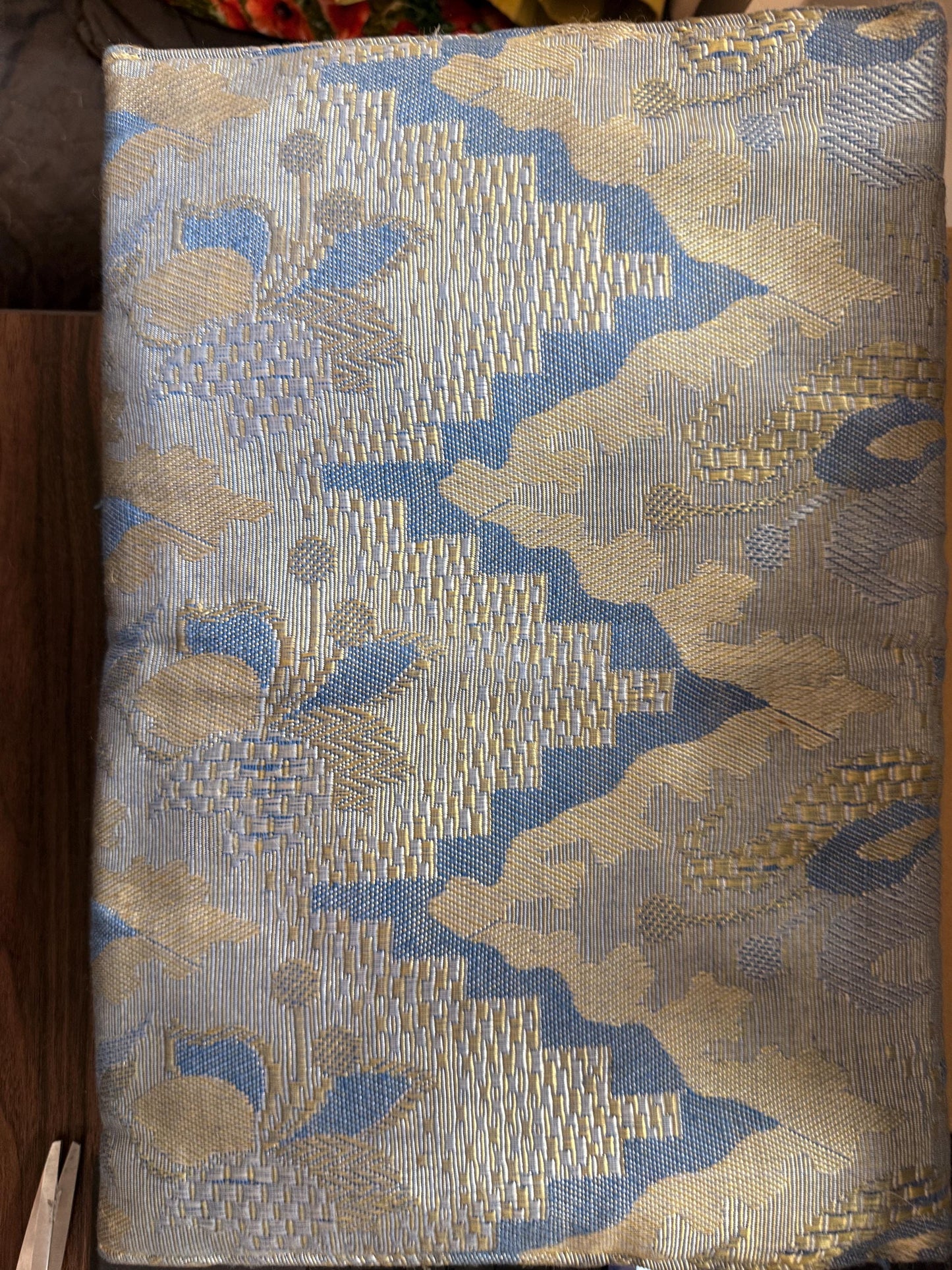 Vintage 1930s British Made Chinoiserie Brocade Envelope Clutch Bag – Blue Gold Evening Purse