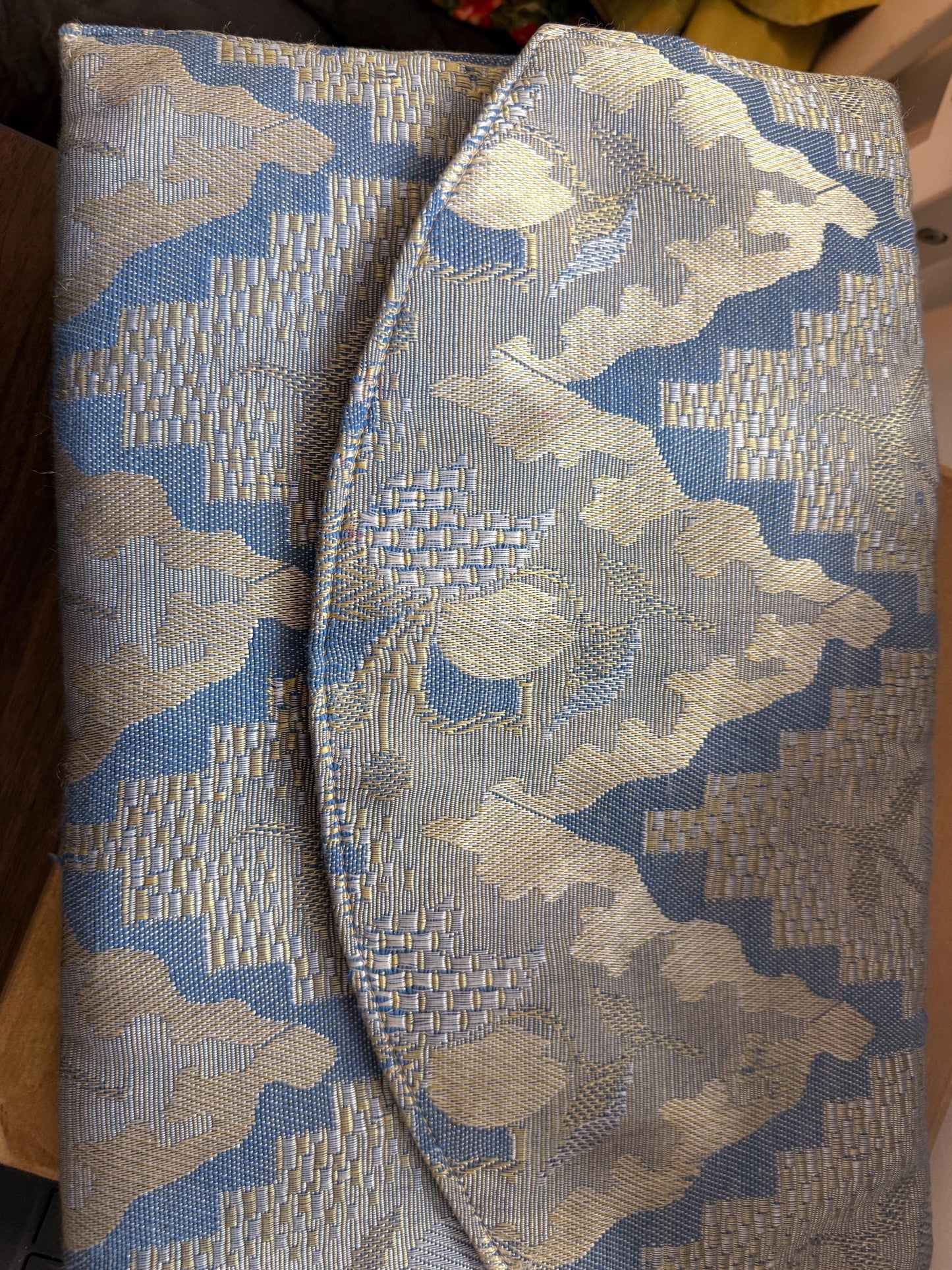 Vintage 1930s British Made Chinoiserie Brocade Envelope Clutch Bag – Blue Gold Evening Purse