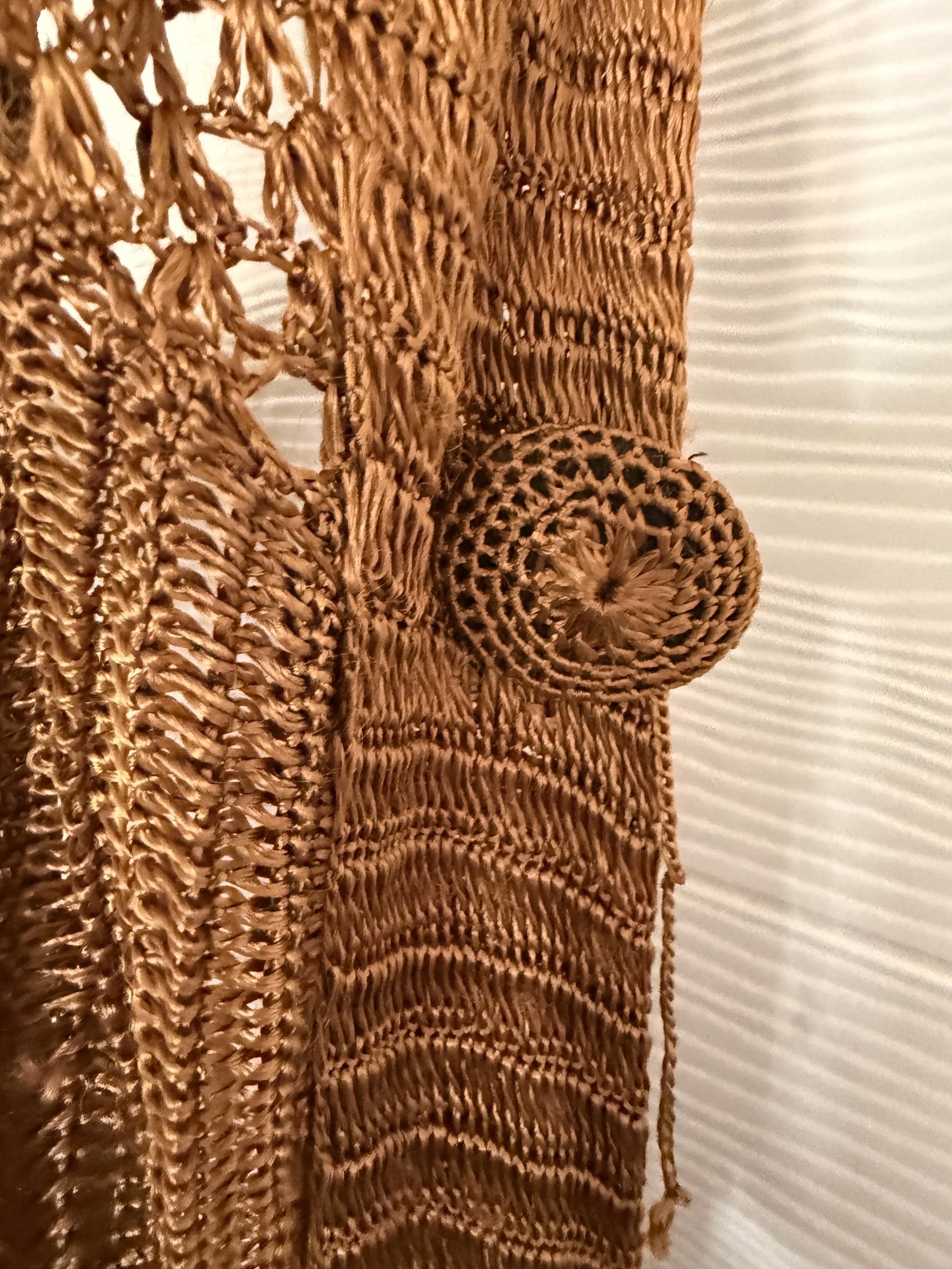 Vintage 1930s Bronze Crochet Piano Shawl 40 x 65 Inch Floral Rose Fringe Art Deco Evening Wrap