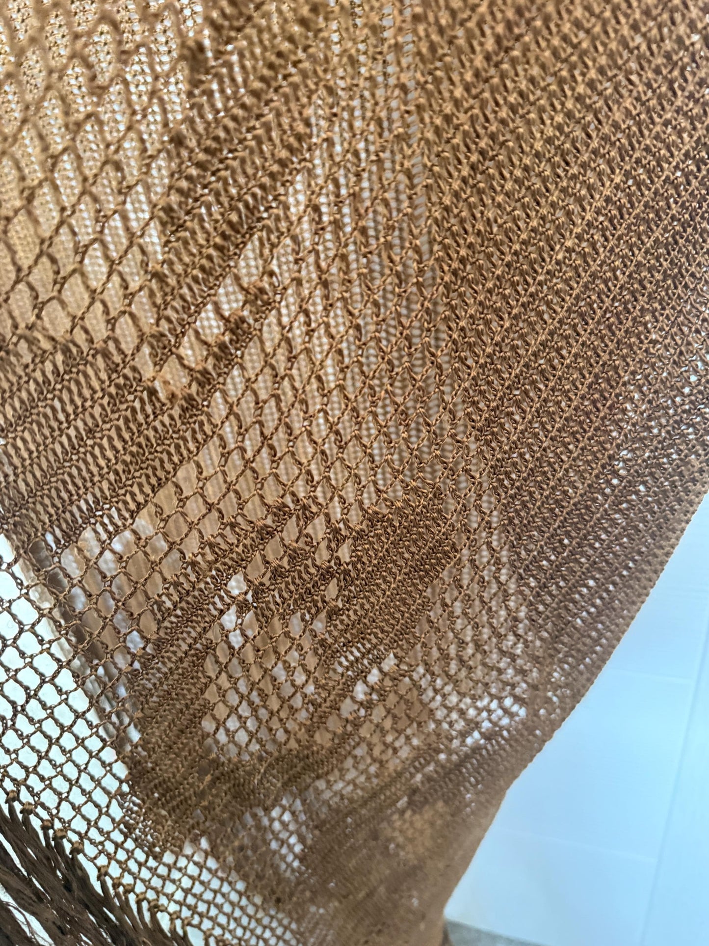 Vintage 1930s Bronze Crochet Piano Shawl 40 x 65 Inch Floral Rose Fringe Art Deco Evening Wrap