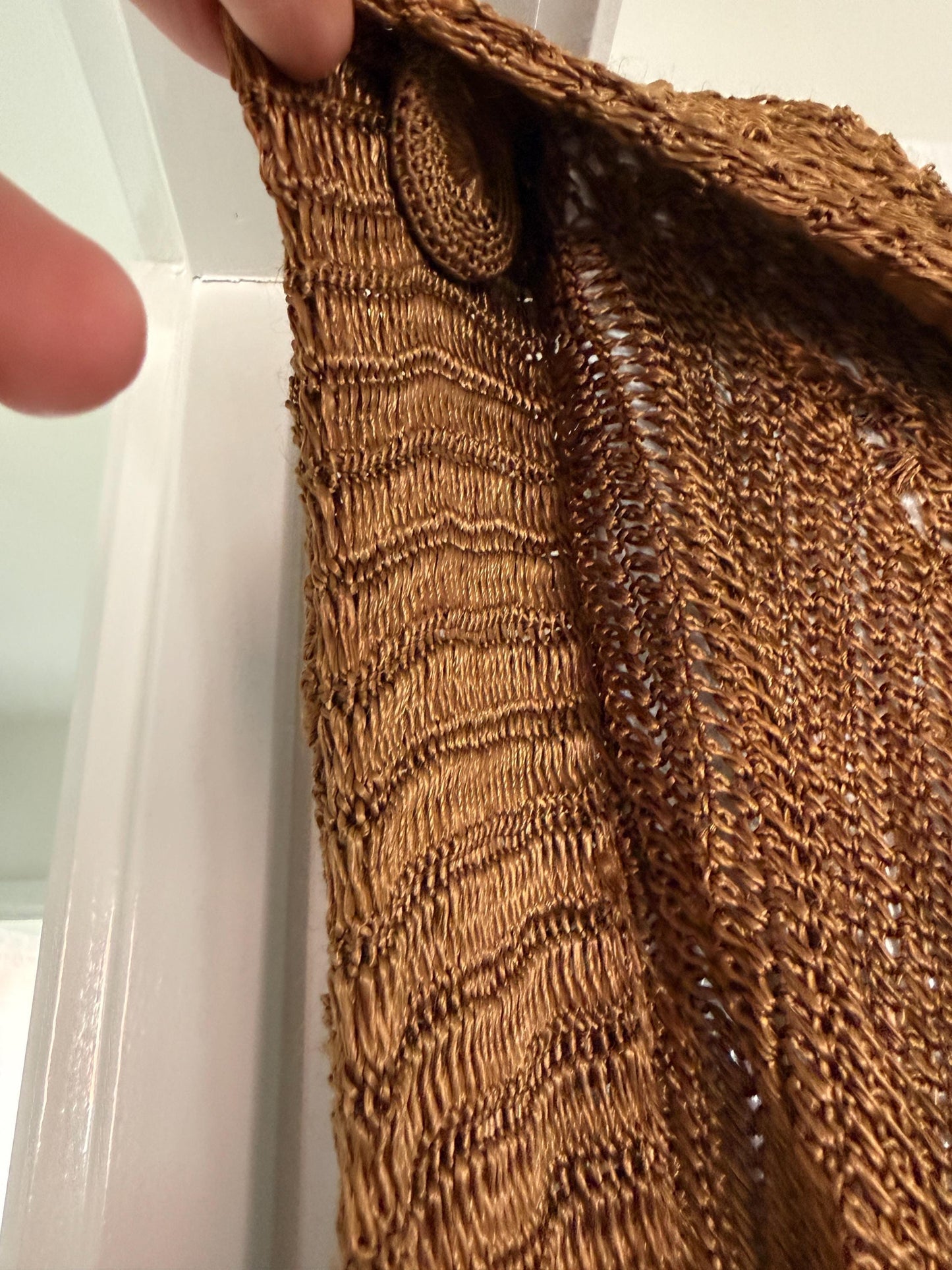 Vintage 1930s Bronze Crochet Piano Shawl 40 x 65 Inch Floral Rose Fringe Art Deco Evening Wrap