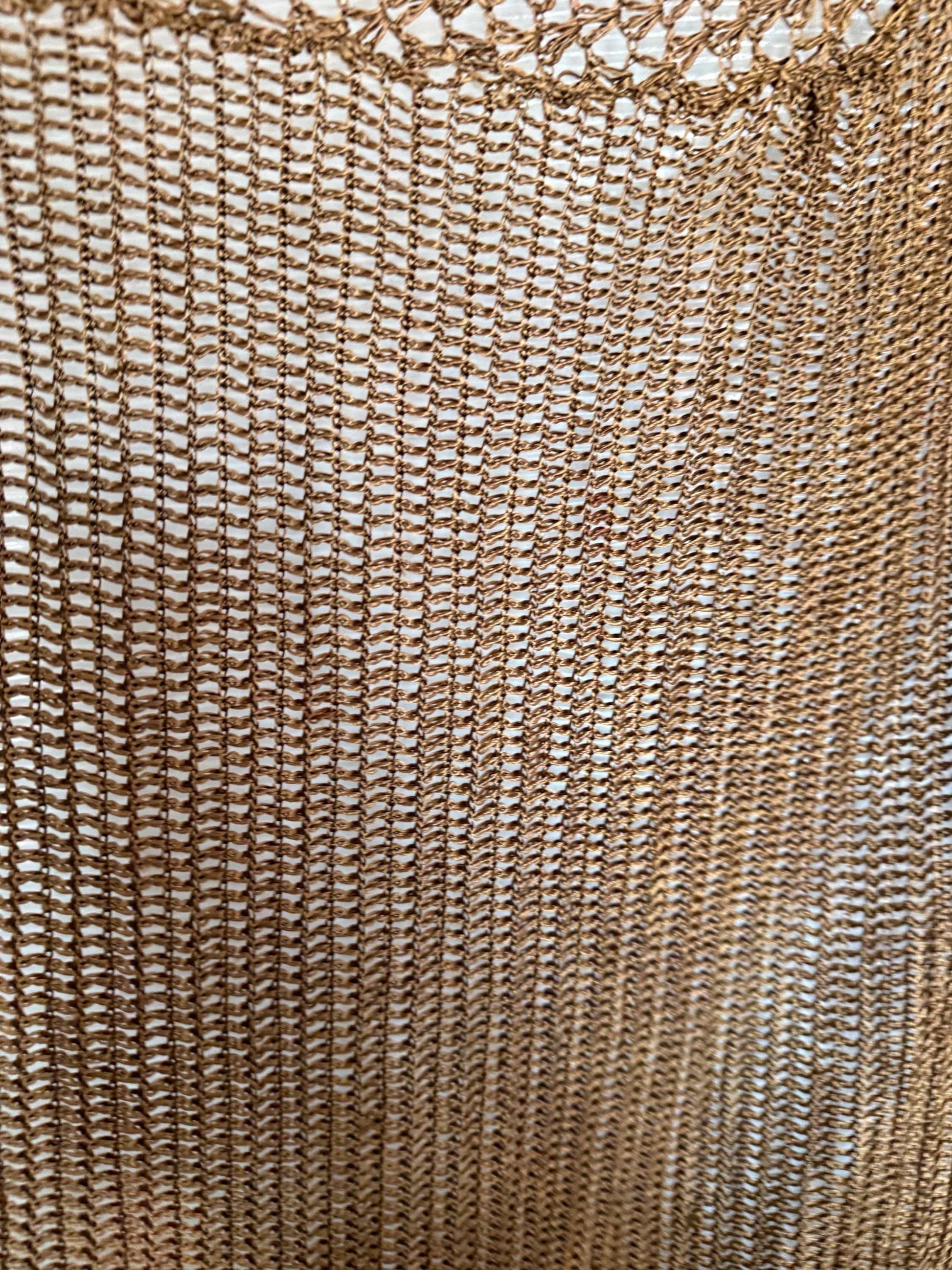 Vintage 1930s Bronze Crochet Piano Shawl 40 x 65 Inch Floral Rose Fringe Art Deco Evening Wrap