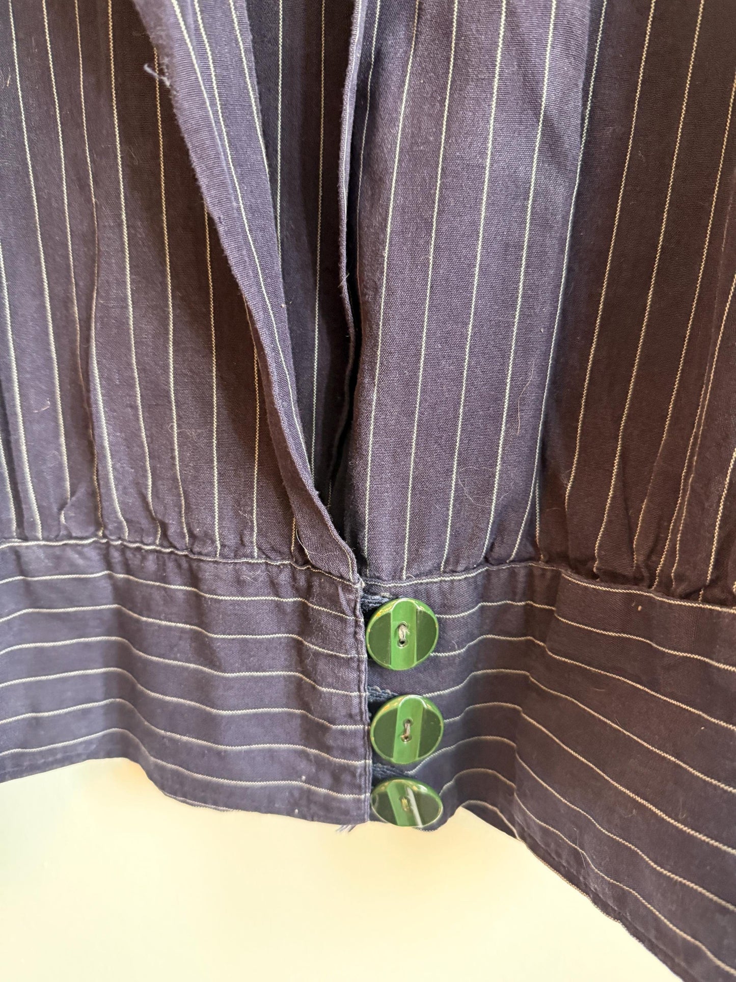 Vintage 1930s Navy Pinstripe Blouson Jacket Wide Sailor Collar Green Buttons