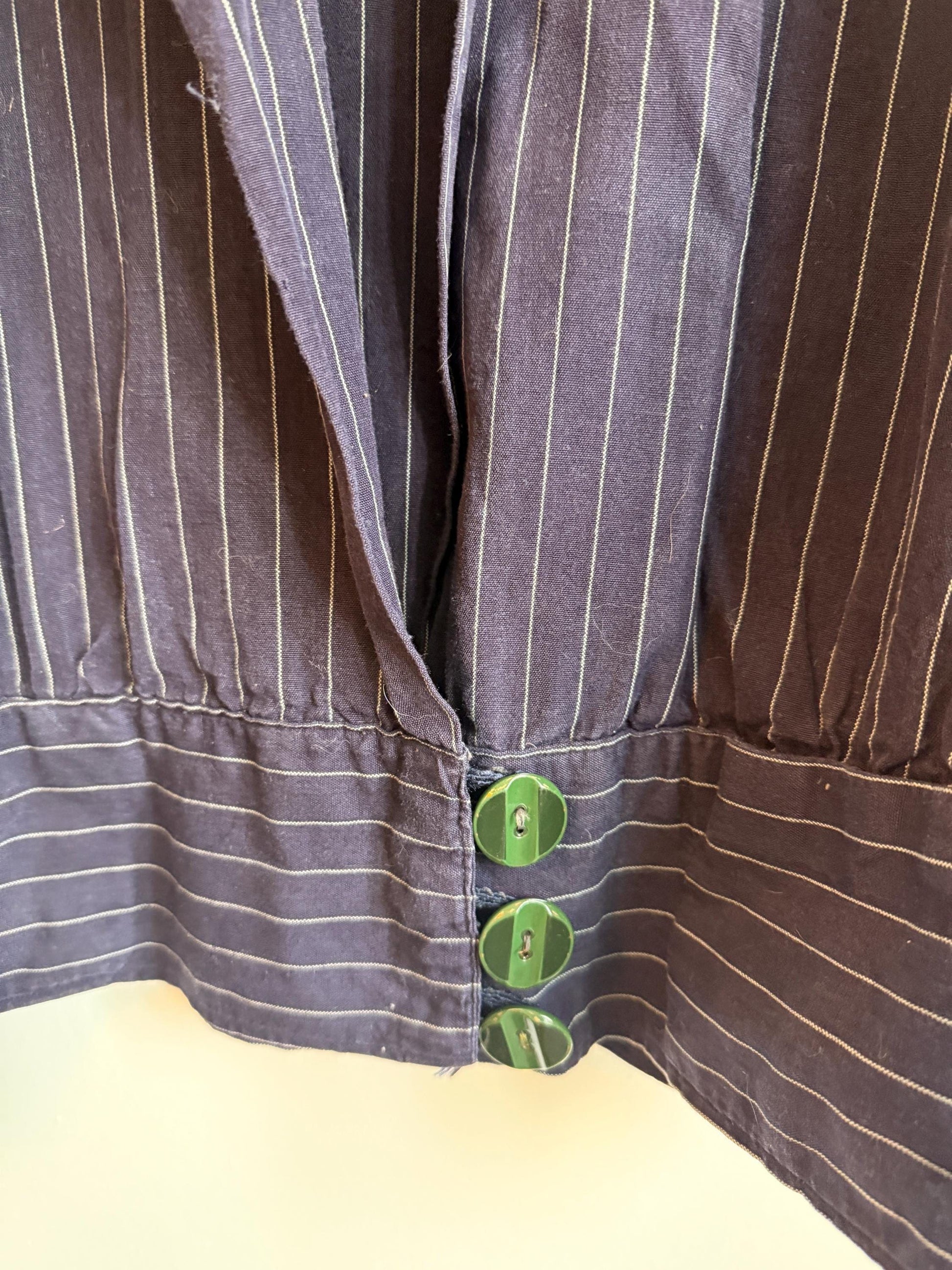 Vintage 1930s Navy Pinstripe Blouson Jacket Wide Sailor Collar Green Buttons