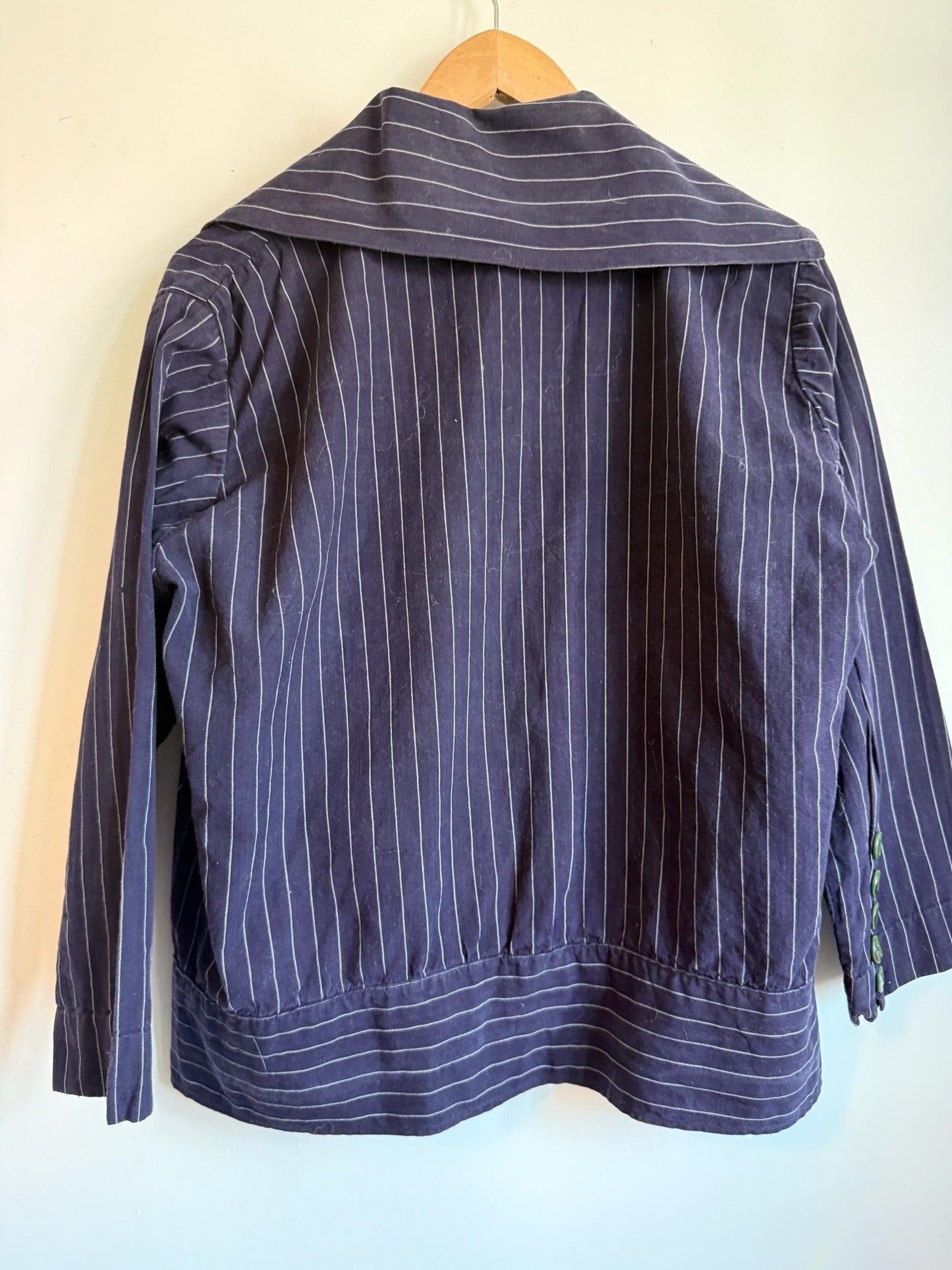 Vintage 1930s Navy Pinstripe Blouson Jacket Wide Sailor Collar Green Buttons