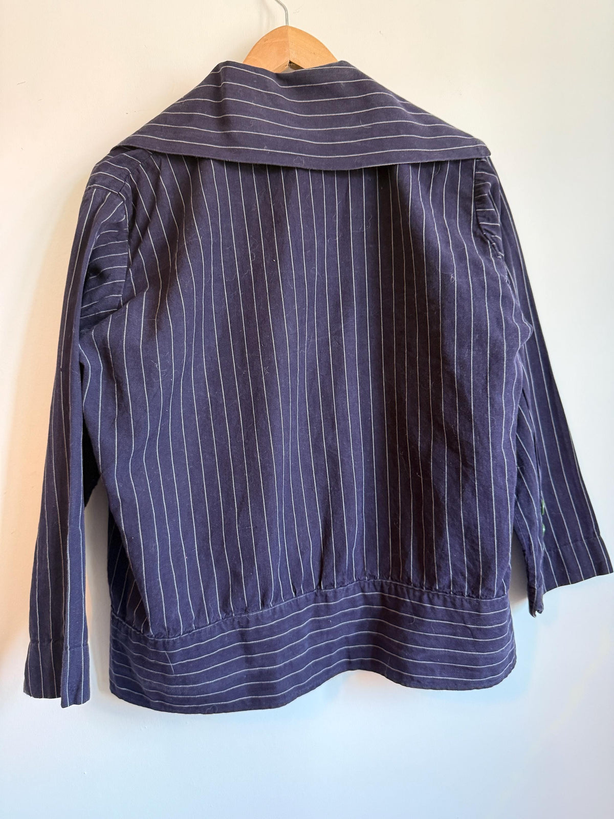 Vintage 1930s Navy Pinstripe Blouson Jacket Wide Sailor Collar Green Buttons